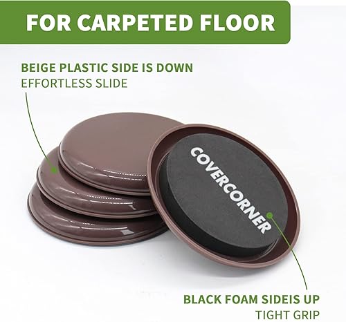 Miniatura 2 de COVERCORNER Deslizadores de muebles para alfombras, 8 unidades, 4 34 pulgadas, para muebles de 4 34 pulgadas, protectores de suelo, mueve tus