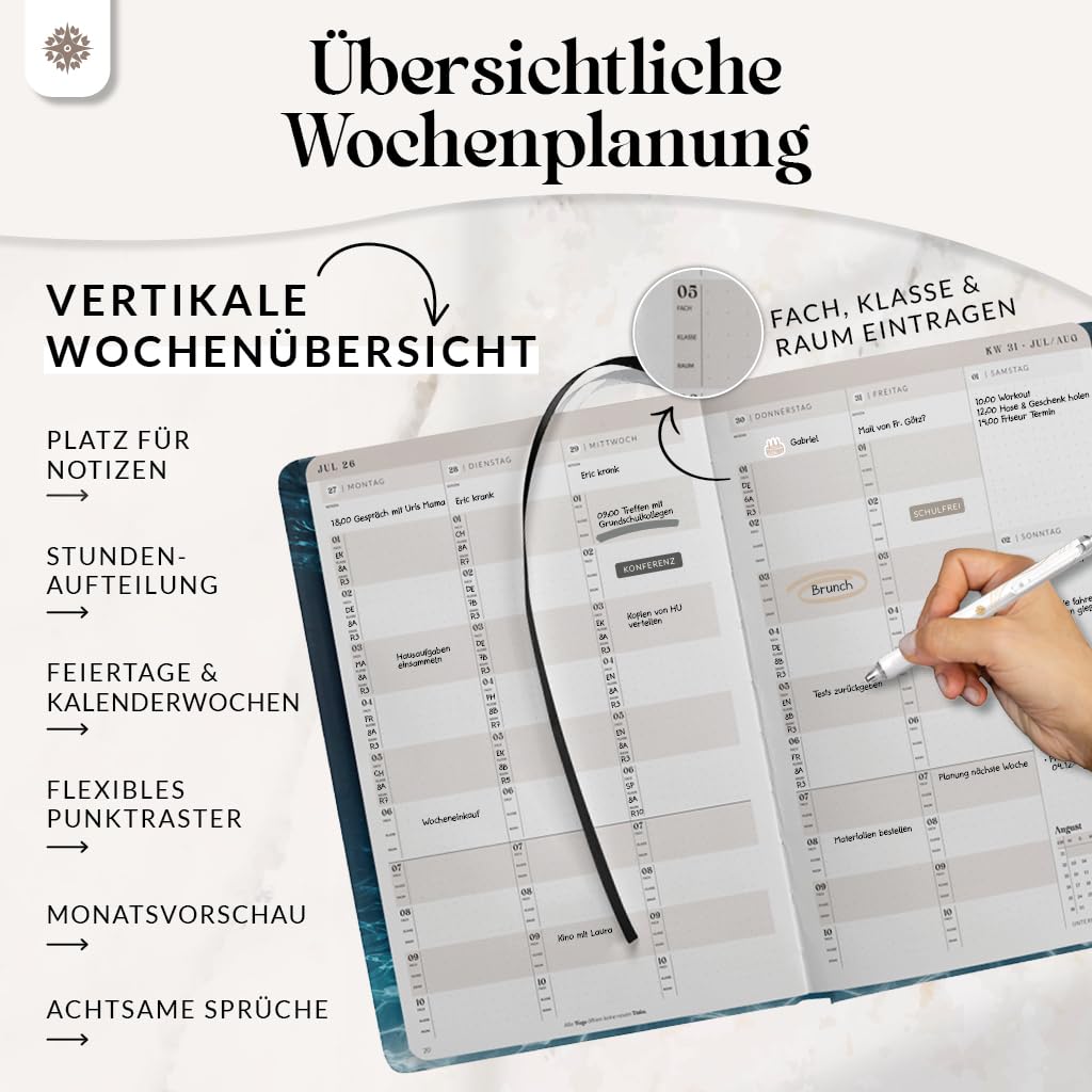 Lebenskompass® Lehrerkalender 2026/2027 DIN A4 ”Dive” - Schuljahresplaner Hardcover mit Wochen & Monatsübersichten, Klassen & Notenlisten, Stundenplänen für Lehrerinnen und Lehrer