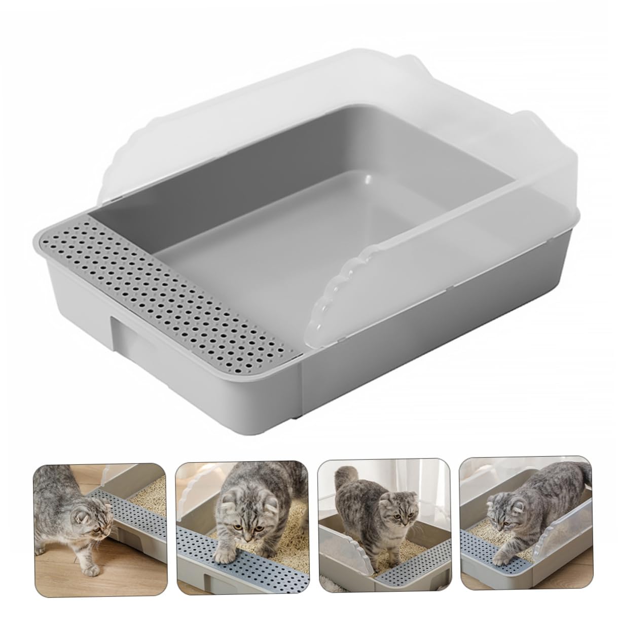 Toddmomy Cat Litter Box Semi Enclosed Toilet with Detachable for Easy Cleaning Spacious Design for Kittens and Cats Grey