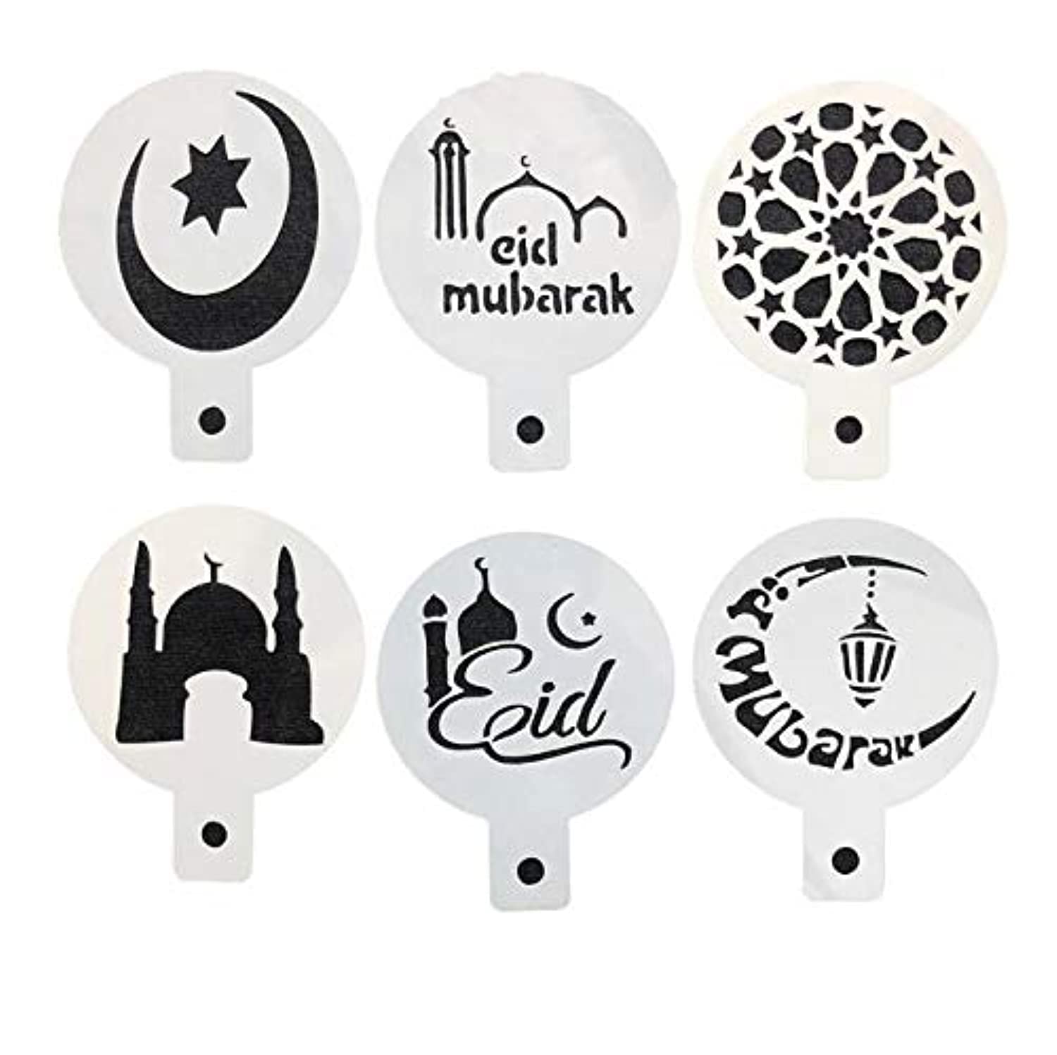 6 Pcs lot Professional Ramadan Kareem Eid Mubarak Art Coffee Print Mold Stencils