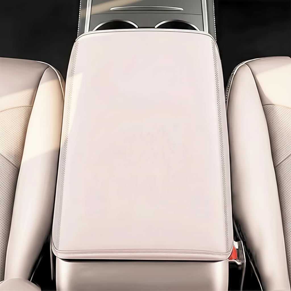 Universal Armrest Gloves for Cars,Car Center Console Cover,Waterproof Napa Leather Car Armrest for Car,Fits Tesla Models 3Y and Most Home Cars,Not for Pickup Trucks (A-Khaki) (Gray, Deluxe Padding)