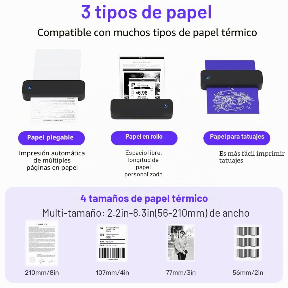 OFFCUP Impresora Térmica Portátil A4 con Bluetooth, Compatible con Phone, Wireless para Rollo de Papel Térmico