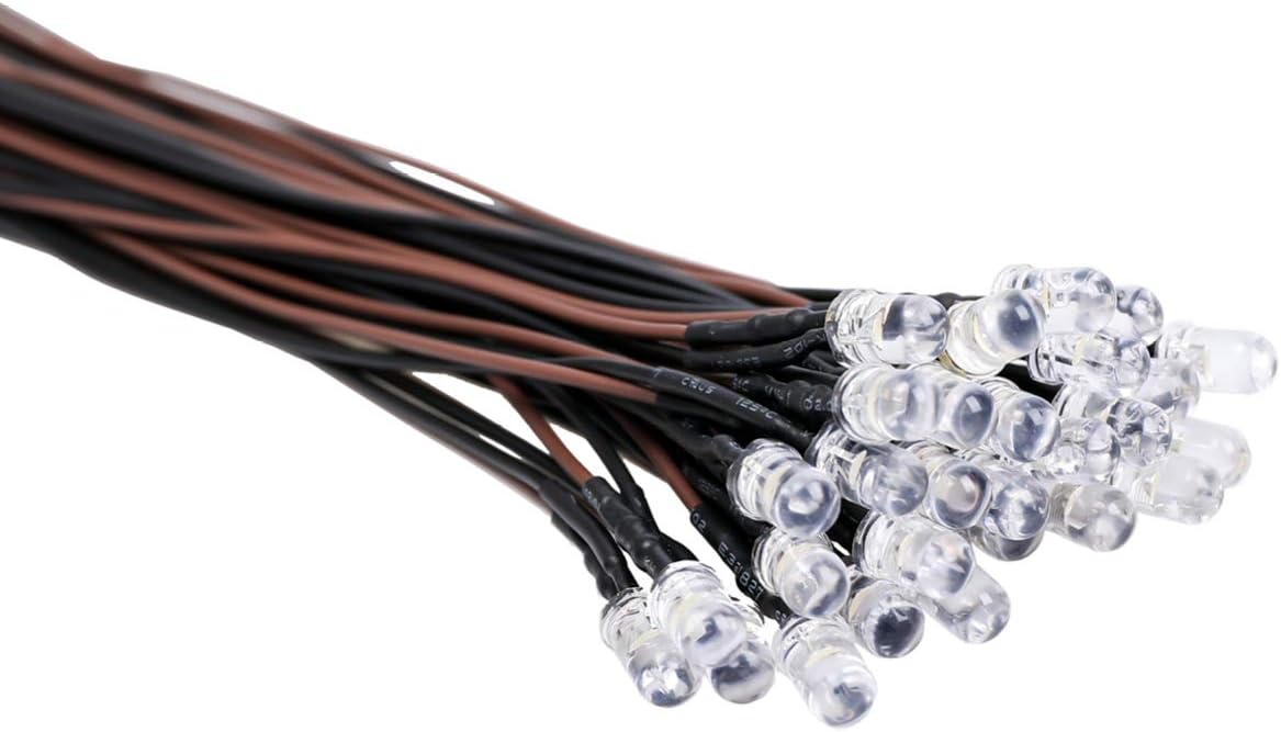 30pcs 12 Volt 5mm Warm White LED Lights Emitting Diodes Pre Wired 7.9 inch DC 12v LED Light Clear Lens Small LED Lamps
