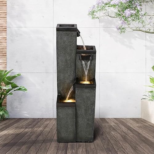 Miniatura 9 de BBabe Moderna fuente de agua de pie de 39.3 pulgadas de alto, fuente de agua para interiores y exteriores con luces para el hogar, jardín,