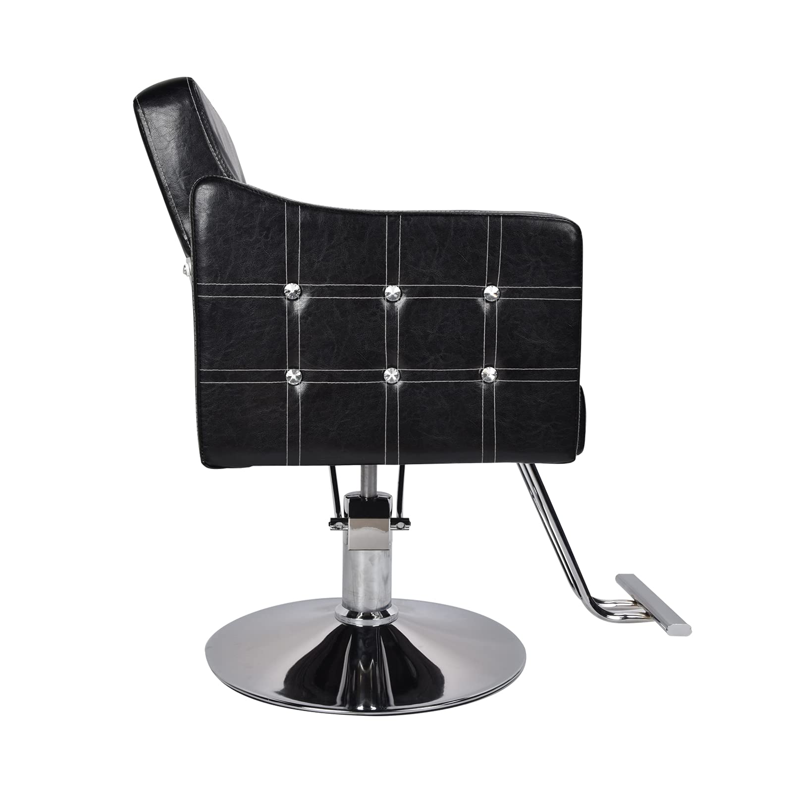 Schwarzer Retro-Friseurstuhl, höhenverstellbarer Friseurstuhl aus PU-Leder für Schönheitssalons, professionelle Stylisten, robust, 300 kg belastbar, verchromter Stahlrahmen