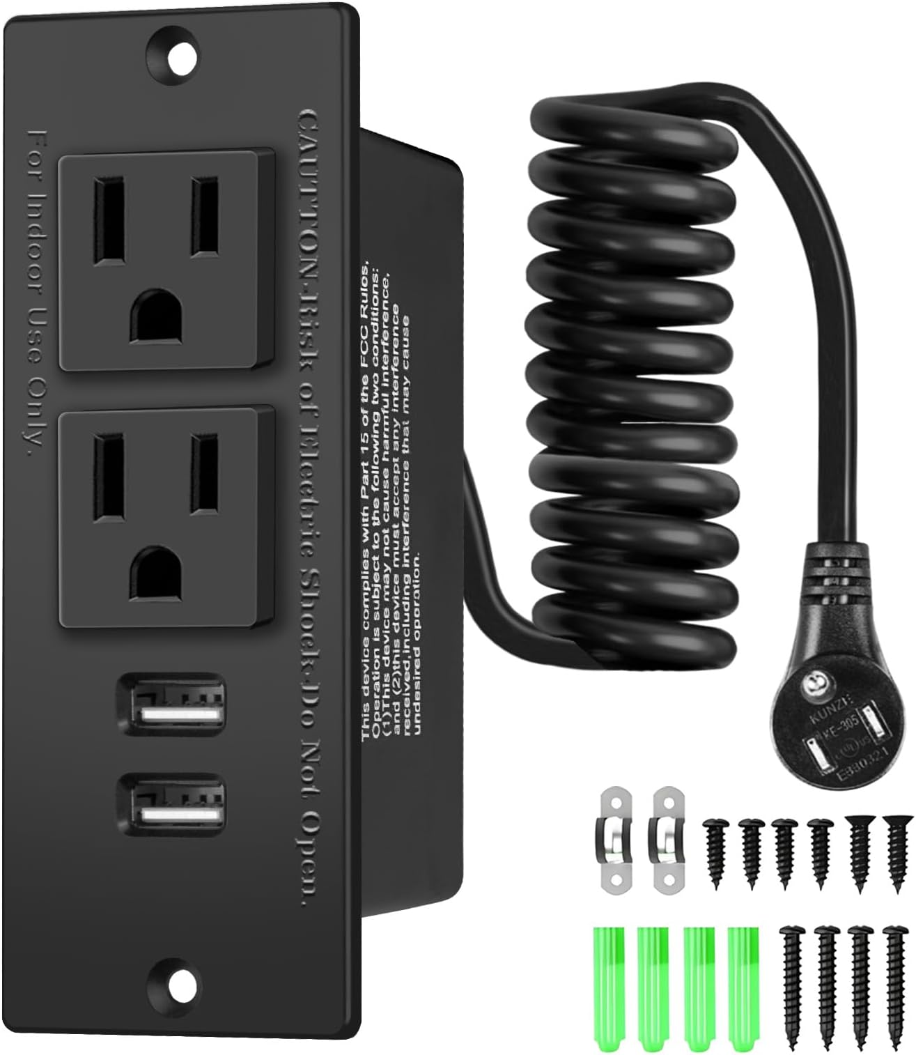 in-Drawer Outlet Kit: Organize Your Space with Two AC 15Amp Outlets & USB Ports for Bathroom, Bedroom, Kitchen, ETL Listed.