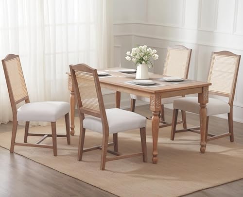 CIMOTA Juego de 4 sillas de comedor de ratán modernas de mediados de siglo, sillas de comedor tapizadas de granja, cómodas sillas de cocina de