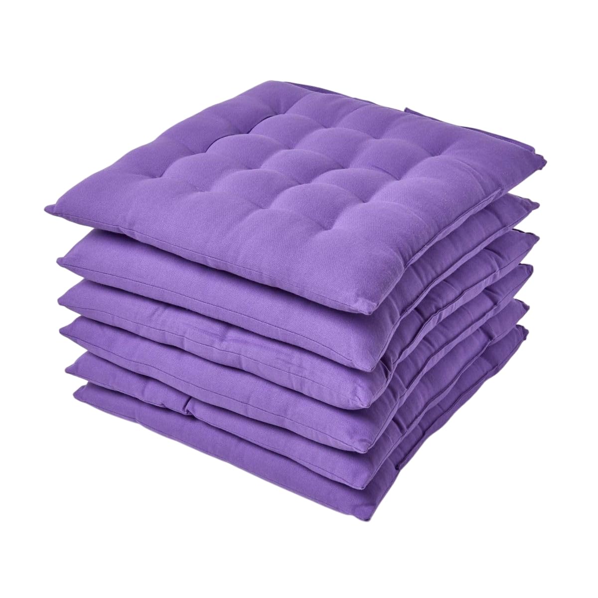 HOMESCAPES Purple Seat Pads for Dining Chair, Set of 6 100% Cotton Chair Pads with Straps, 40x40 cm