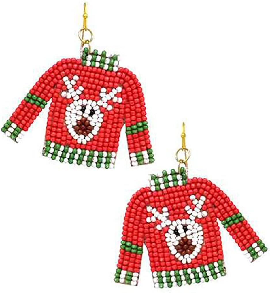 Rosemarie & Jubalee Women's Fun And Festive Decorative Christmas Themed Holiday Celebration Seed Bead Hypoallergenic Dangle Earrings