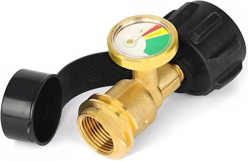 Propane Tank Gauge Level Indicator, for 5-40lb Tanks, QCC1/Type1 Gas Gauge | 1-Pack Propane Gas Gauge for BBQ Gas Grill, RV Camper Accessories, Camping Stove, Heater and More, Leak Detector, Solid Brass
