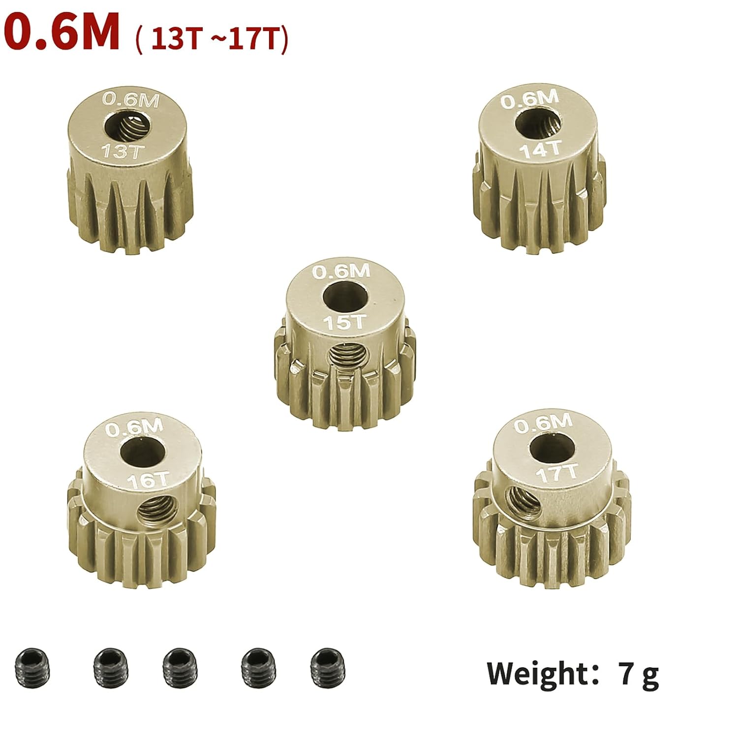 0.6M RC Pinion Gear Set 3.175mm 13T 14T 15T 16T 17T 5PCS 7075 Aluminum