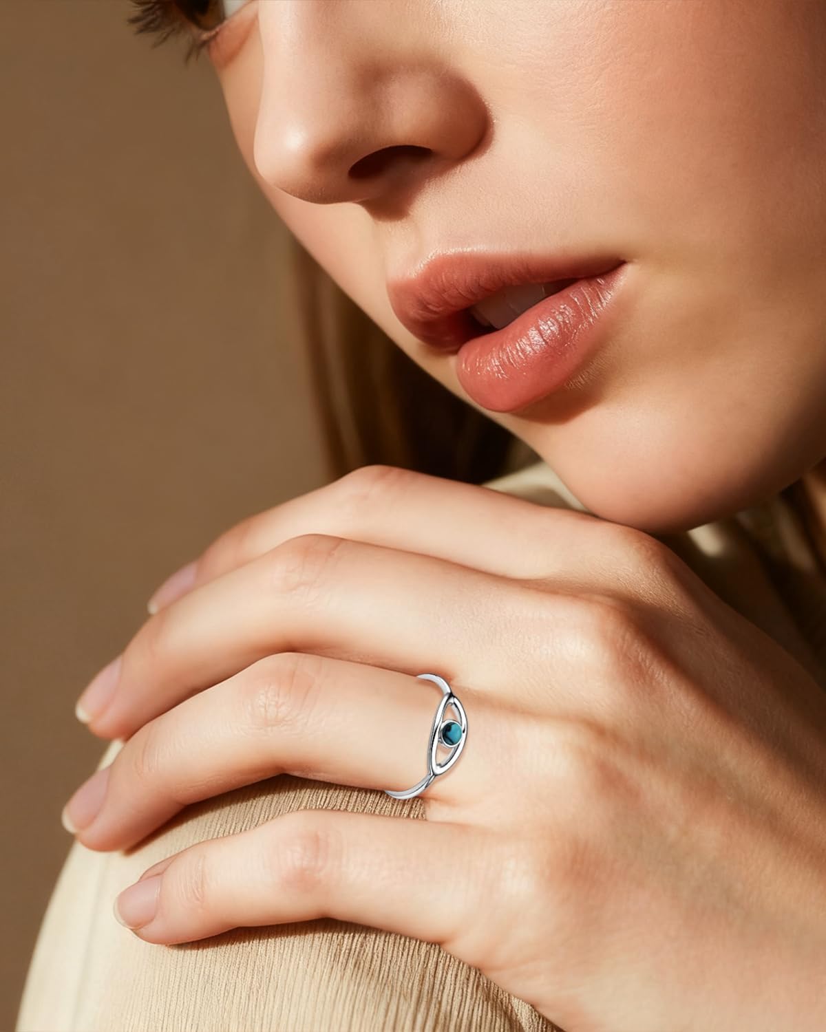 Adjustable Evil Eye Turquoise Silver Ring, Classic Fashion Statement Protective Symbol Ring For Women，Bohemian Stacking Birthstone Jewelry Gift - Image 2