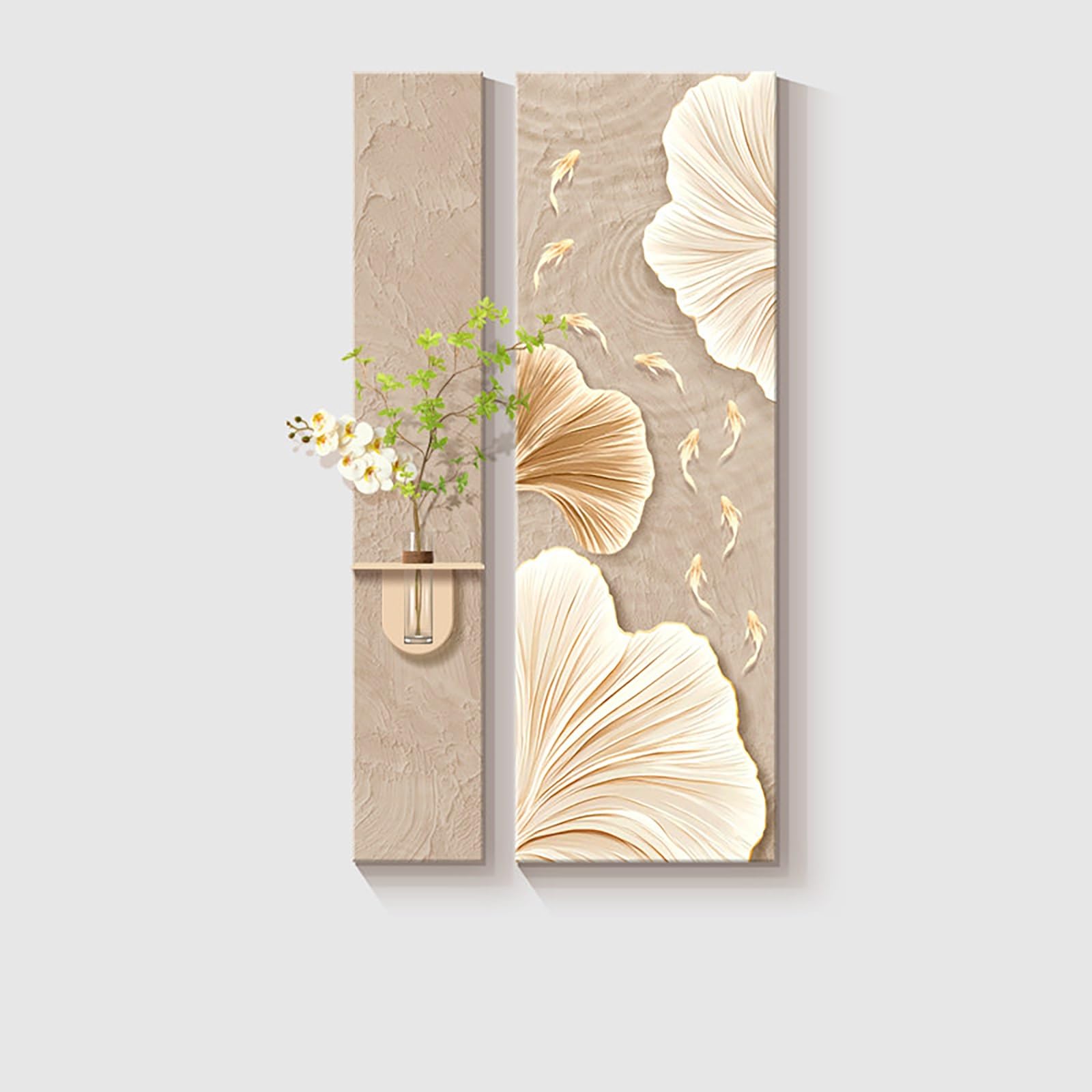 ZCQMSCWW Borderless Sandstone 3D LED Wall Art, Plug in Powered Vertical Hanging Decor with Artificial Greenery and Water Storage Vase for Living Room Bedroom(D,60 * 120cm/23.6 * 47.2in)