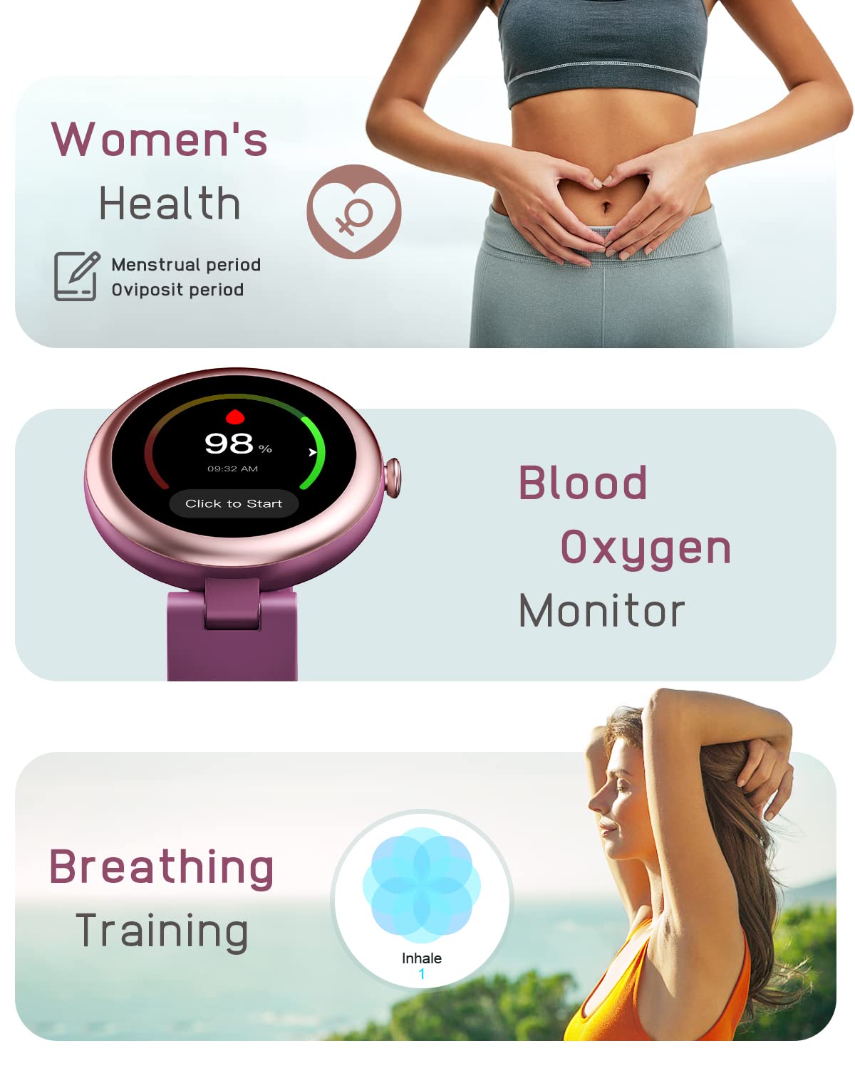 Lynn Montre Connectée Femme Petite Cadran 1.09 Pouce Ronde Elegante Sport Waterproof Frequence Cardiaque SpO2 Fond d Écran Personnalisé Compatible iPhone Samsung Xiaomi Huawei Violet