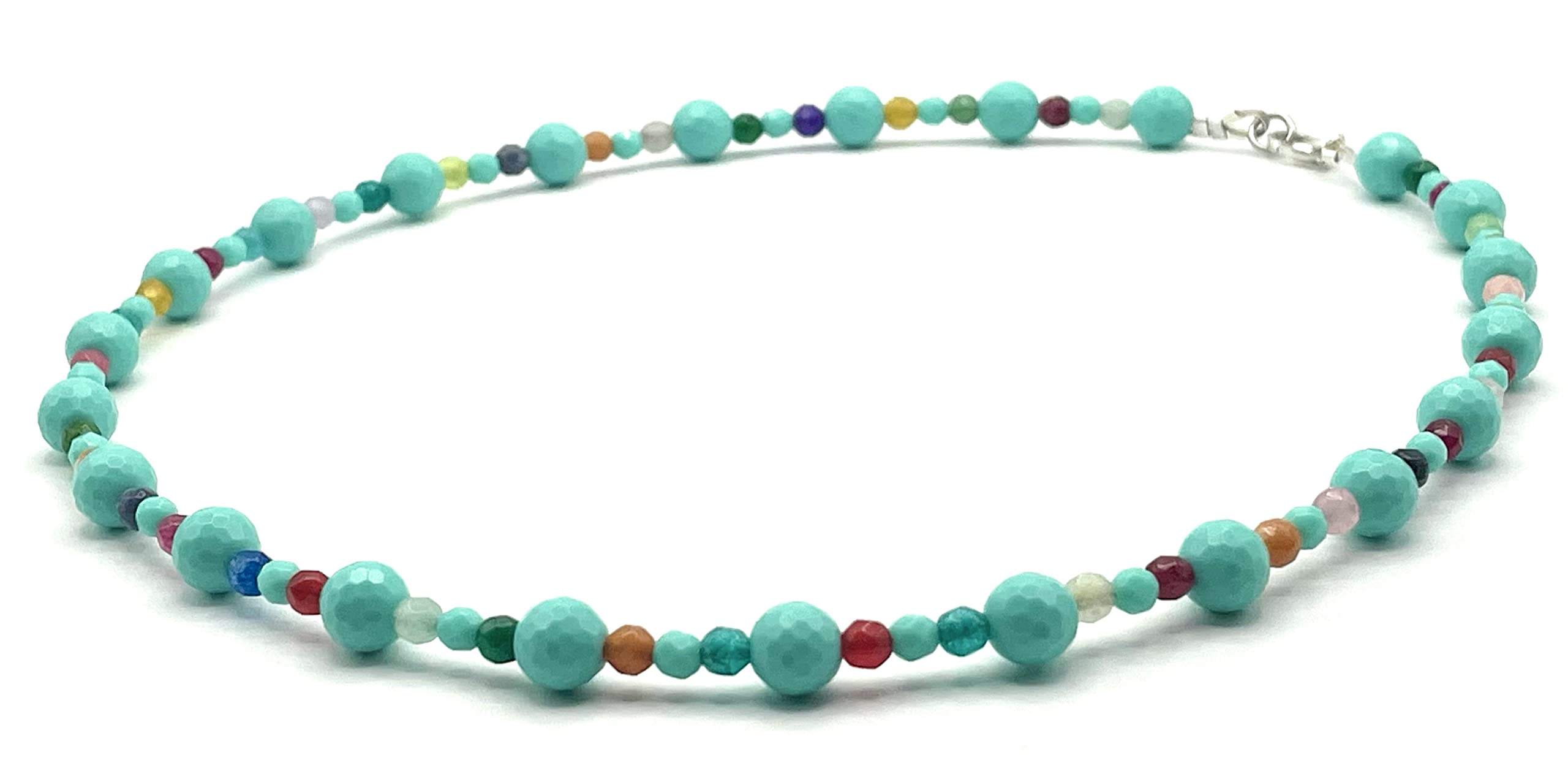 Türkis Halskette mit Regenbogen Jade, Choker, Boho Schmuck, 925 Sterling Silber, Hippie Stil, Geschenk für Sie, Sommer Bijoux