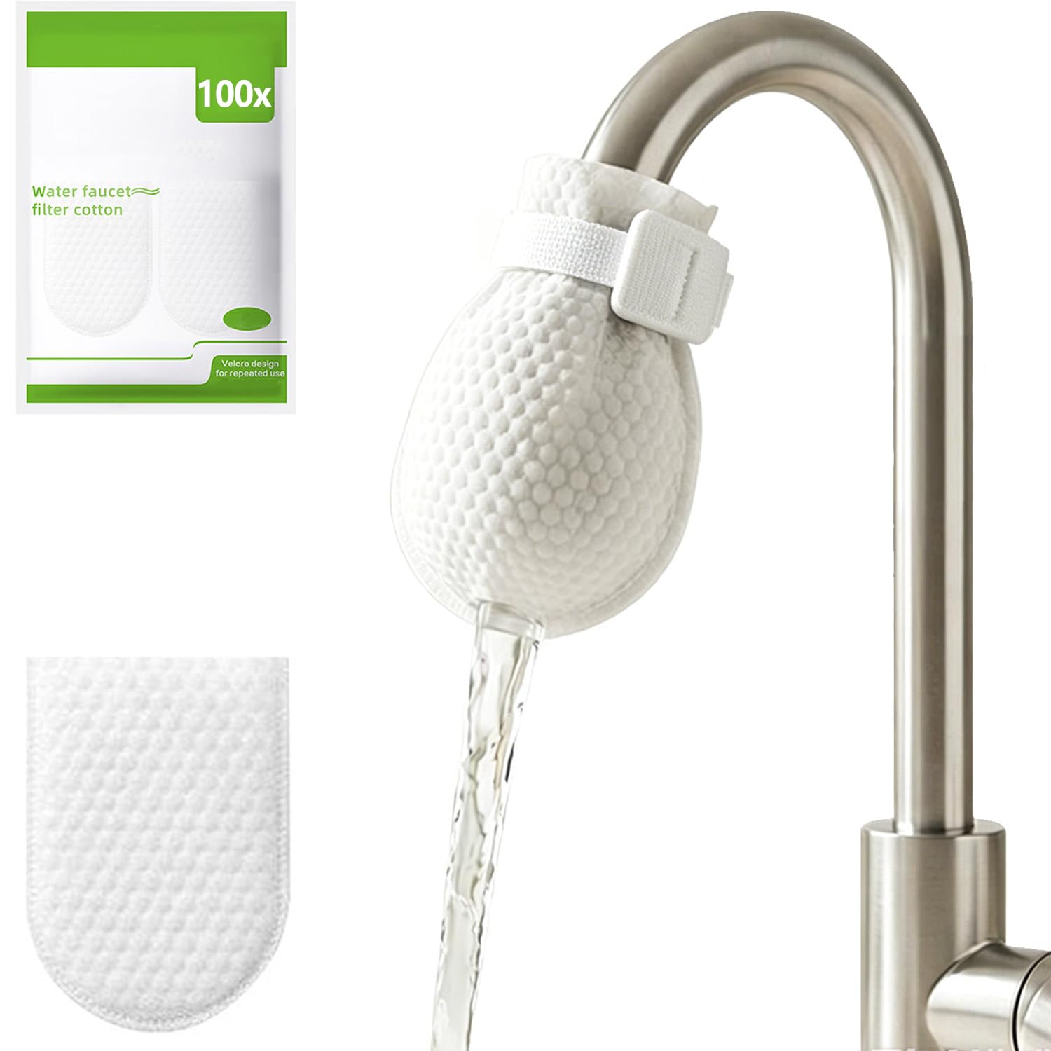 Tap Water Filter, 100 Pcs Sediment Filter Bag for Kitchen Sink, Hard Water & Impurities Reducing Purifier, Anti-Splash Non-Woven Cotton Cloth for Faucet Tap, Universal Fit for UK Taps