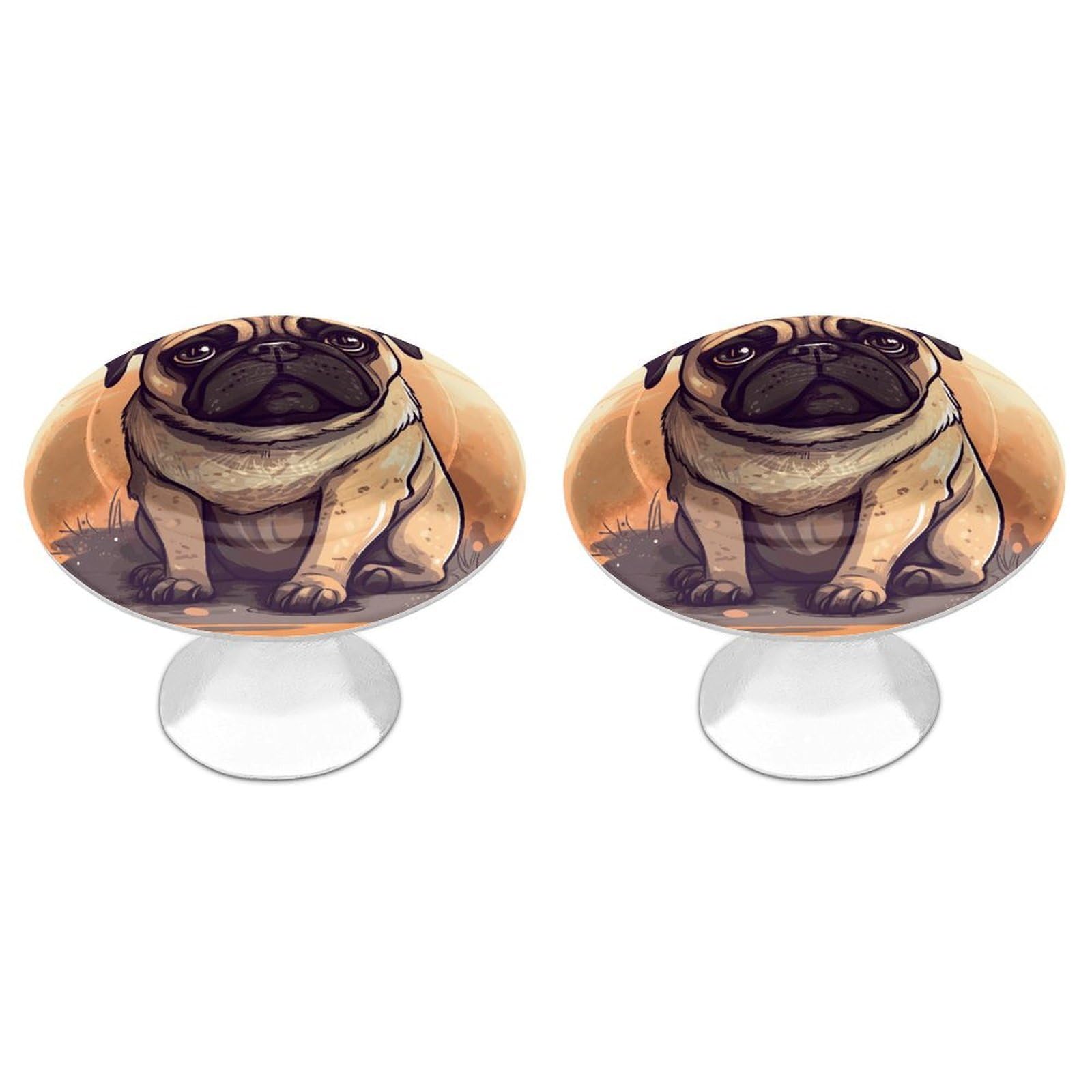 Vstadank Style Pug Cartoon Cabinet Knob 2 Pack Round Drawer Pull Kitchen Cabinet Hardware Stainless Steel Dresser Drawer Knob Simple Cabinet Pull For Dresser Closet Door Knobs Cupboard