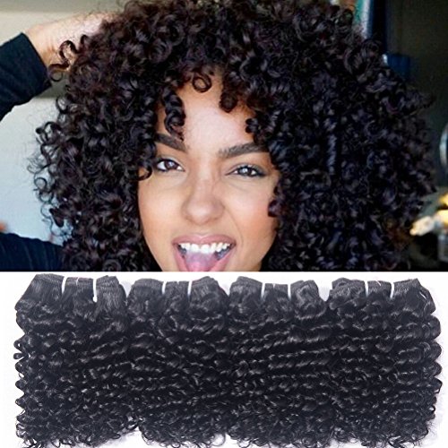 Brazilian Hair Weave Human Hair 4 Bundles Kinky Curly Remy Hair Extensions Raw Hair Bundles Virgin 100% Unprocessed 8A Grade Natural Black Color 12 Inch 50g/Pc