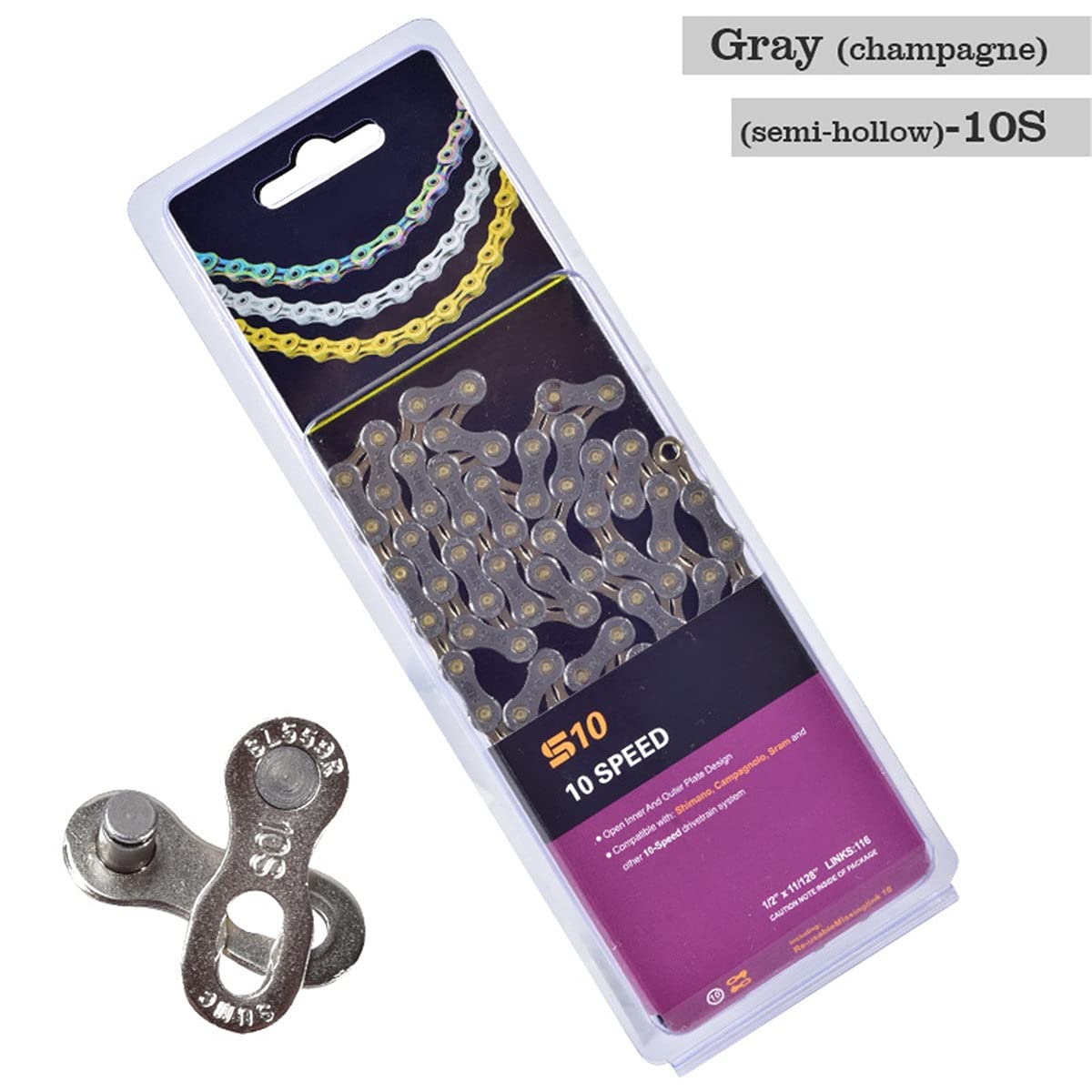 BATLAM Chaînes de vélo 10/11/12 Vitesse Antirouille Chaîne de vélo Alliage Mountain Road Bike Dérailleur Chaîne Accessoires pour Mountain Road Bike (Color : Silver Gold, Size : 11S) (Silver Gold 12S)