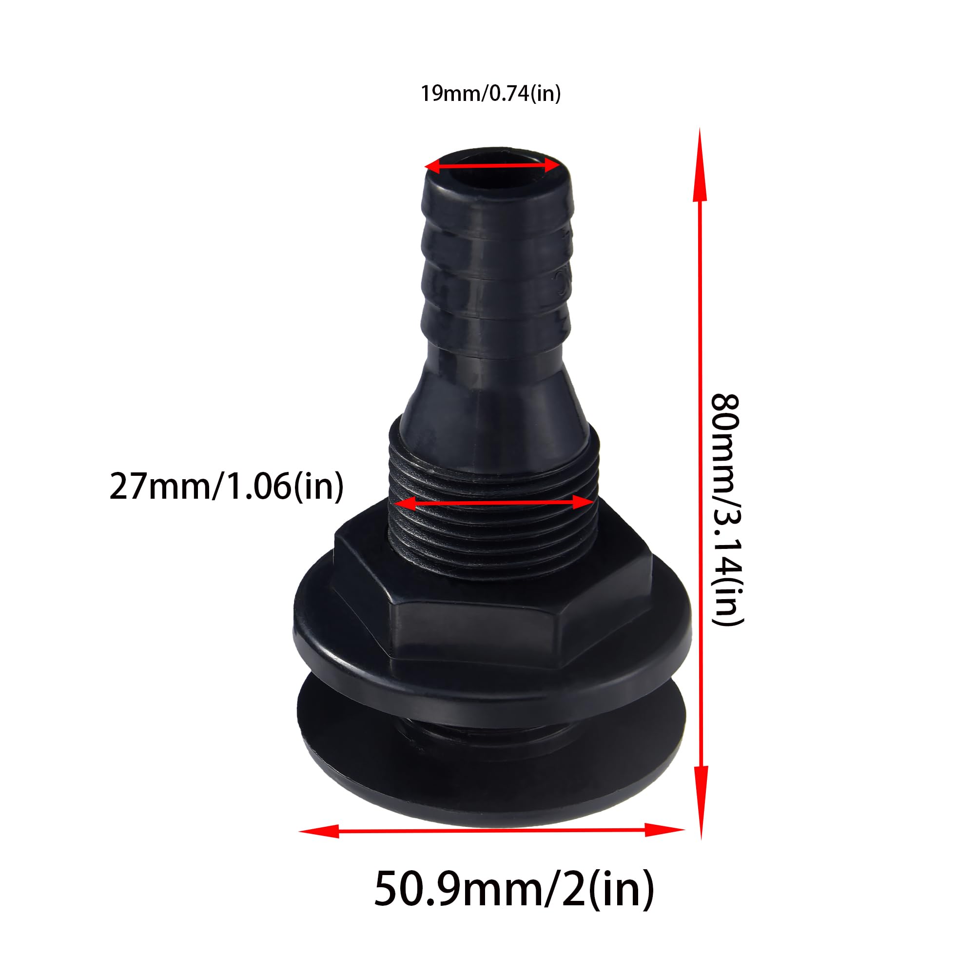 BROYEUR 2Pcs Thru Hull Fitting,Thru Hull Connector Fitting Drain Fits 3/4