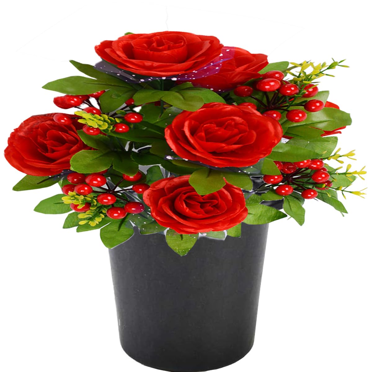Etomvoop Grave Flower In Pot 12 Heads Artificial Rose Fake Funeral Floral for Memorial Cemetery Christmas Decorative (Christmas Decor)