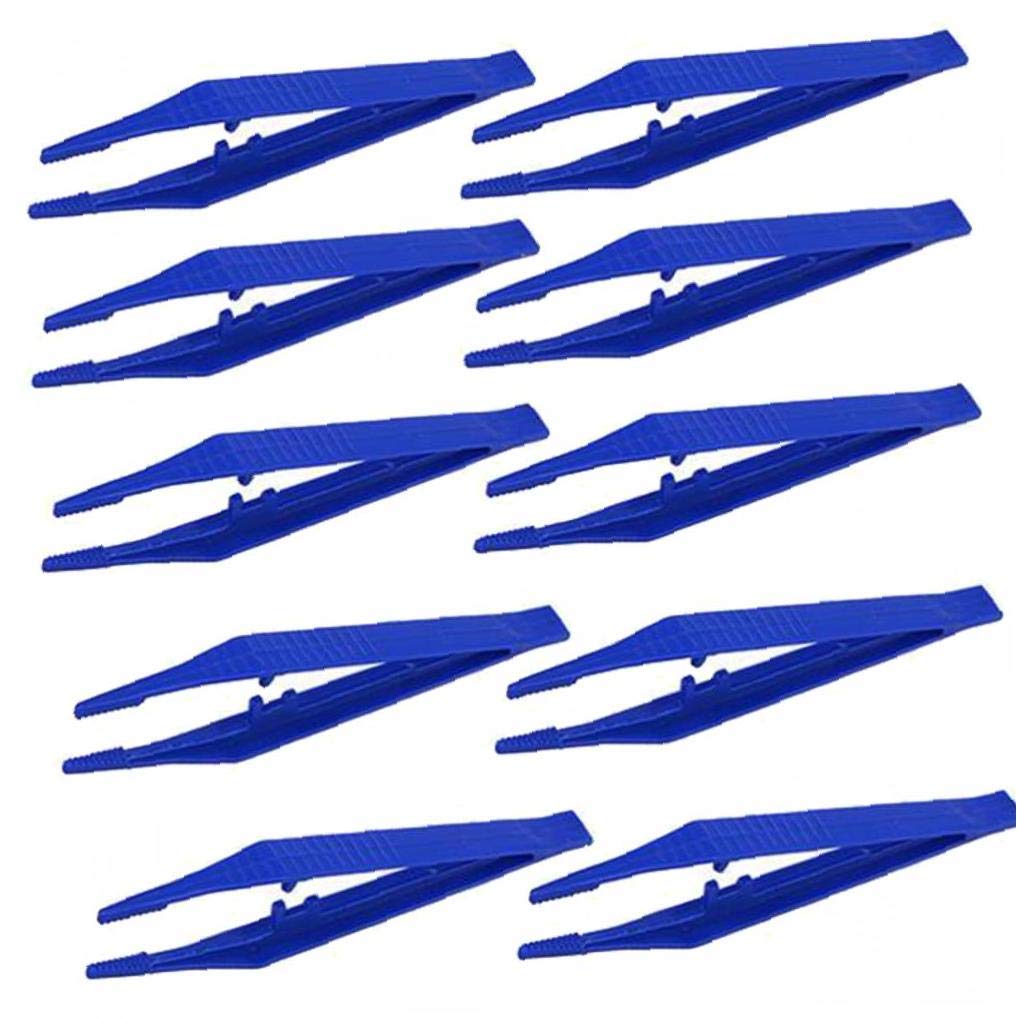 Lavalink Blue 10Pcs Plastic Tweezers Beads Medical Craft Tweezers Small Disposable Tweezers Tools Forceps For Crafts Making