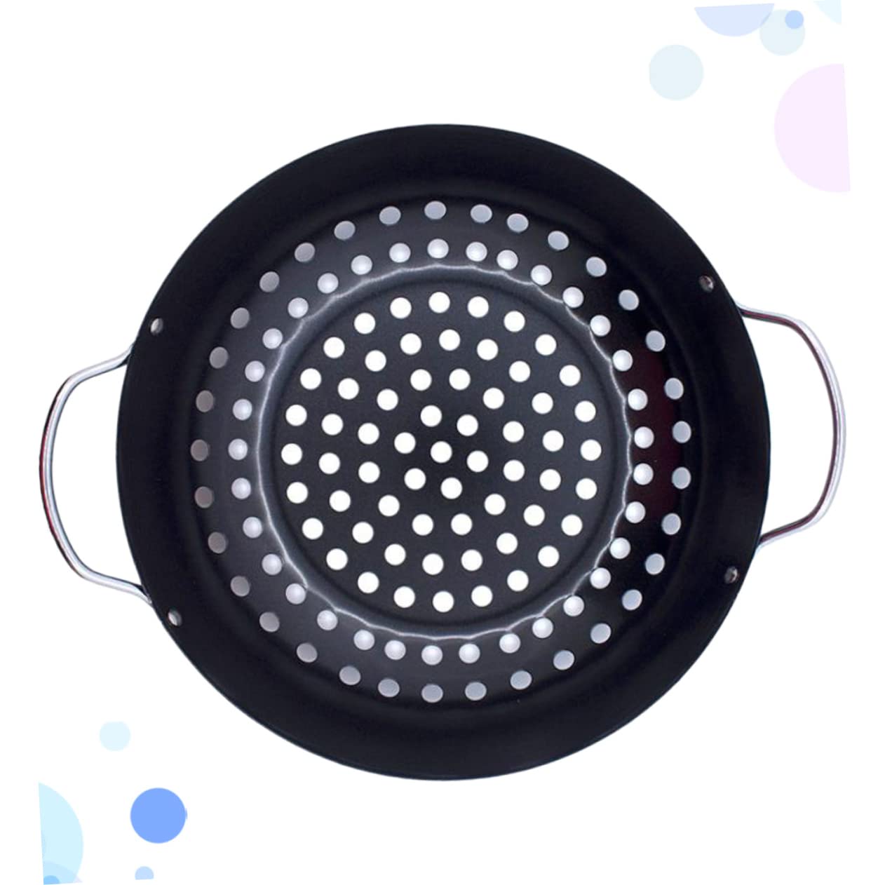 INOOMP Sartén Antiadherente para Parrilla de Acero Negro con Diseño de Agujeros y Mango, Plato de Barbacoa para Cocinar Verduras y Pescado en Casa Aire Libre