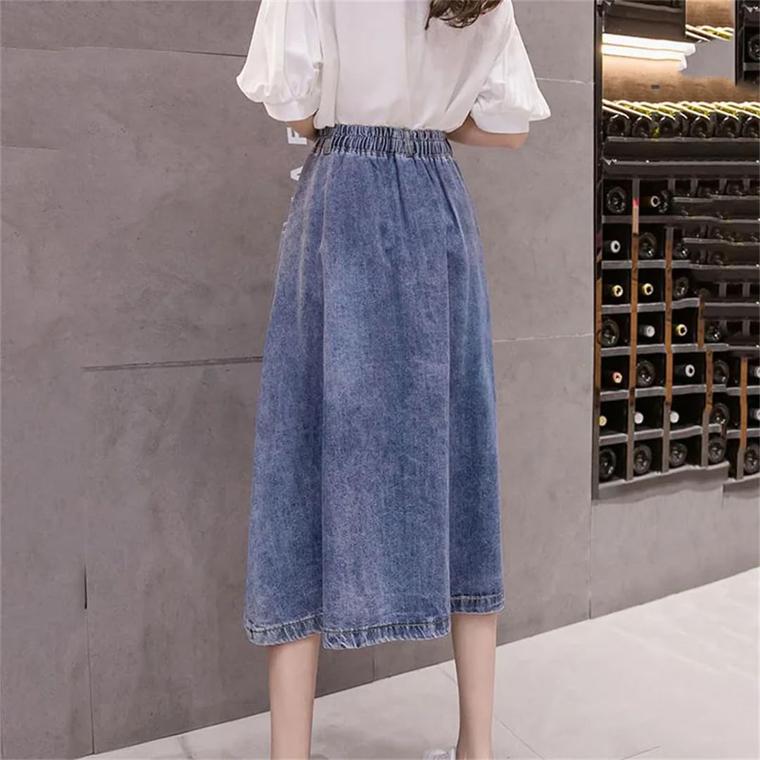 Gonna di Denim delle donne Primavera Estate Elastico Vita Alta Lungo Hip Gonne Moda Femminile Casual A-Line Cowboy Gonne