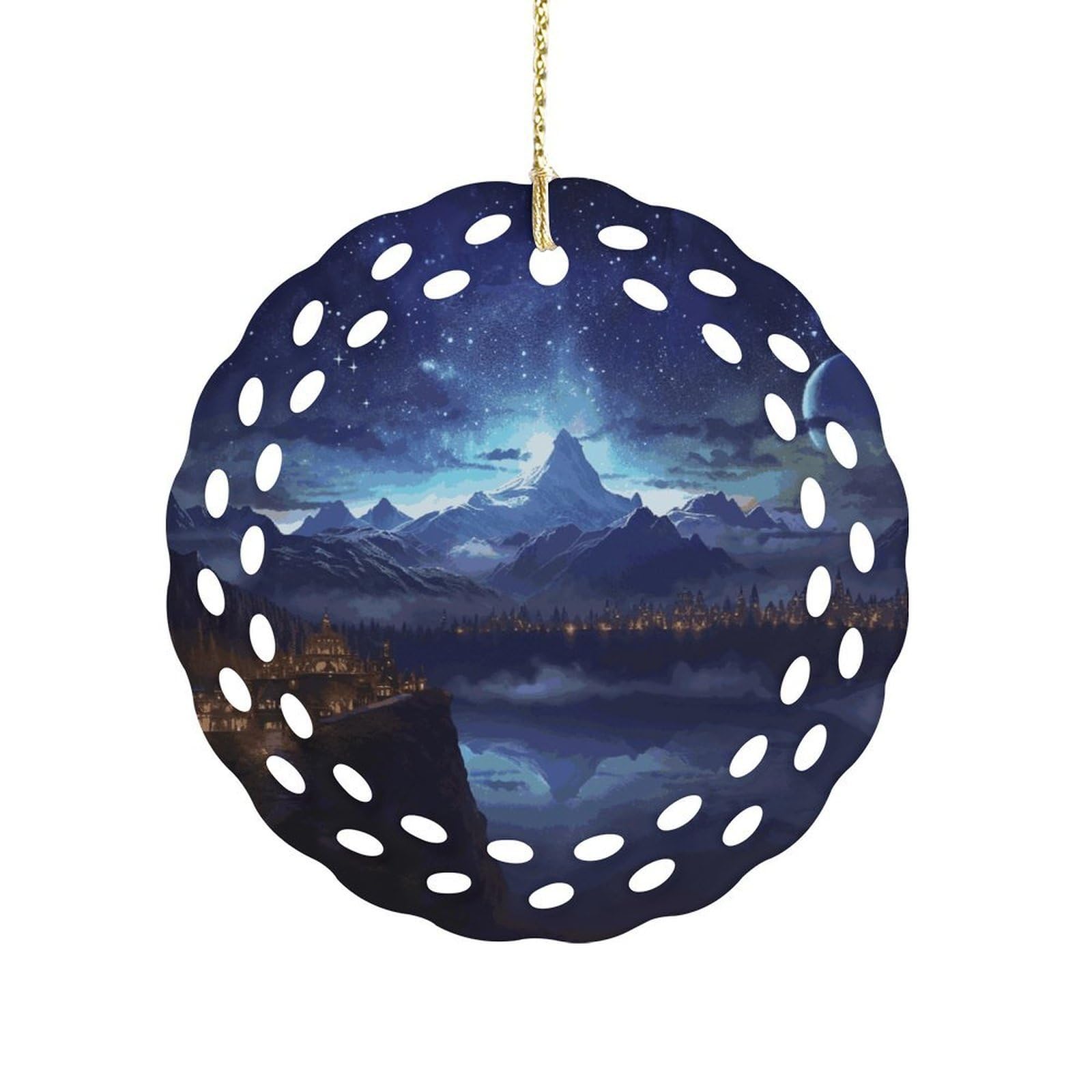 Fodpand Women's Style Fantasy Night Scene Ceramic Ornament For Home Decor 3.2" Round Tree Decoration Christmas Ornaments For Men Double-Sided Design