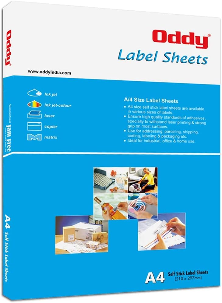 Oddy A4 Self Adhesive Paper Bar Code Stickers for Laser & Inkjet Printers - 24 Labels per Sheet - Pack of 100 Sheets