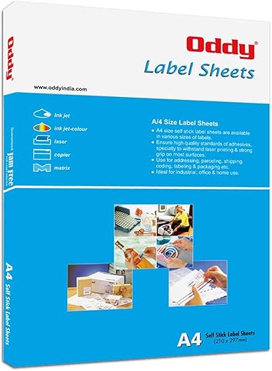 Oddy A4 Self Adhesive Paper Label Stickers for Laser & Inkjet Printers – 1 Labels per Sheet – Pack of 100 Sheets – for Shipping, Address, Folders,…
