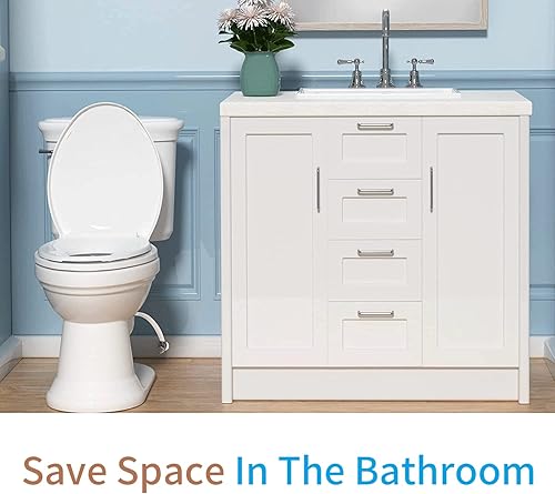 Miniatura 9 de R&T Asiento de inodoro redondo con asiento de entrenamiento para ir al baño integrado, asiento de cierre lento para niños y adultos, fácil de