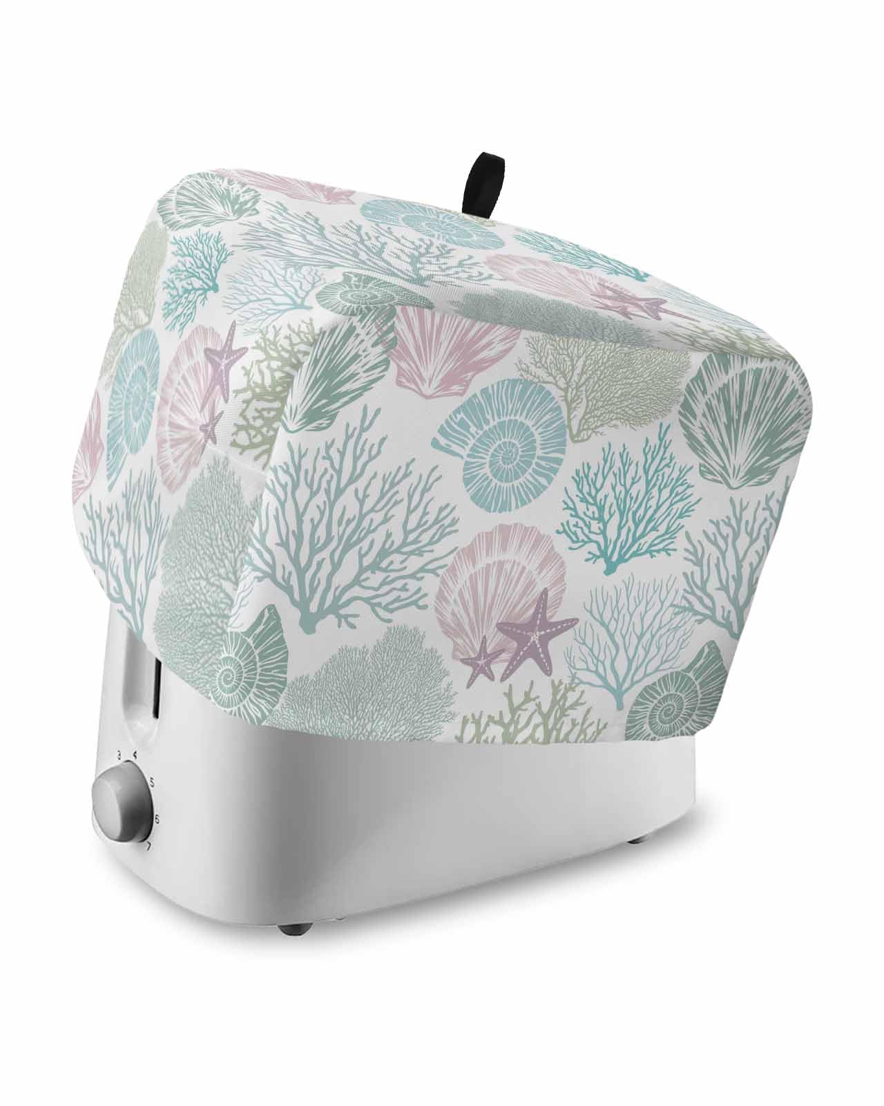 Ocean Toaster Cover 2 Slice, Abstract Coral Shell Starfish Bread Maker Dust Cover with Pockets for Kitchen Small Appliance 11x6x8in