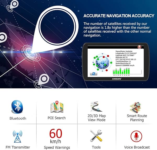 GPS Voiture 9 Pouces avec Bluetooth 2025 – Navigation Europe, Mises à Jour Gratuites, Alerte de Vitesse, Guidage Vocal, Compatible Camion & Camping-Car - 5