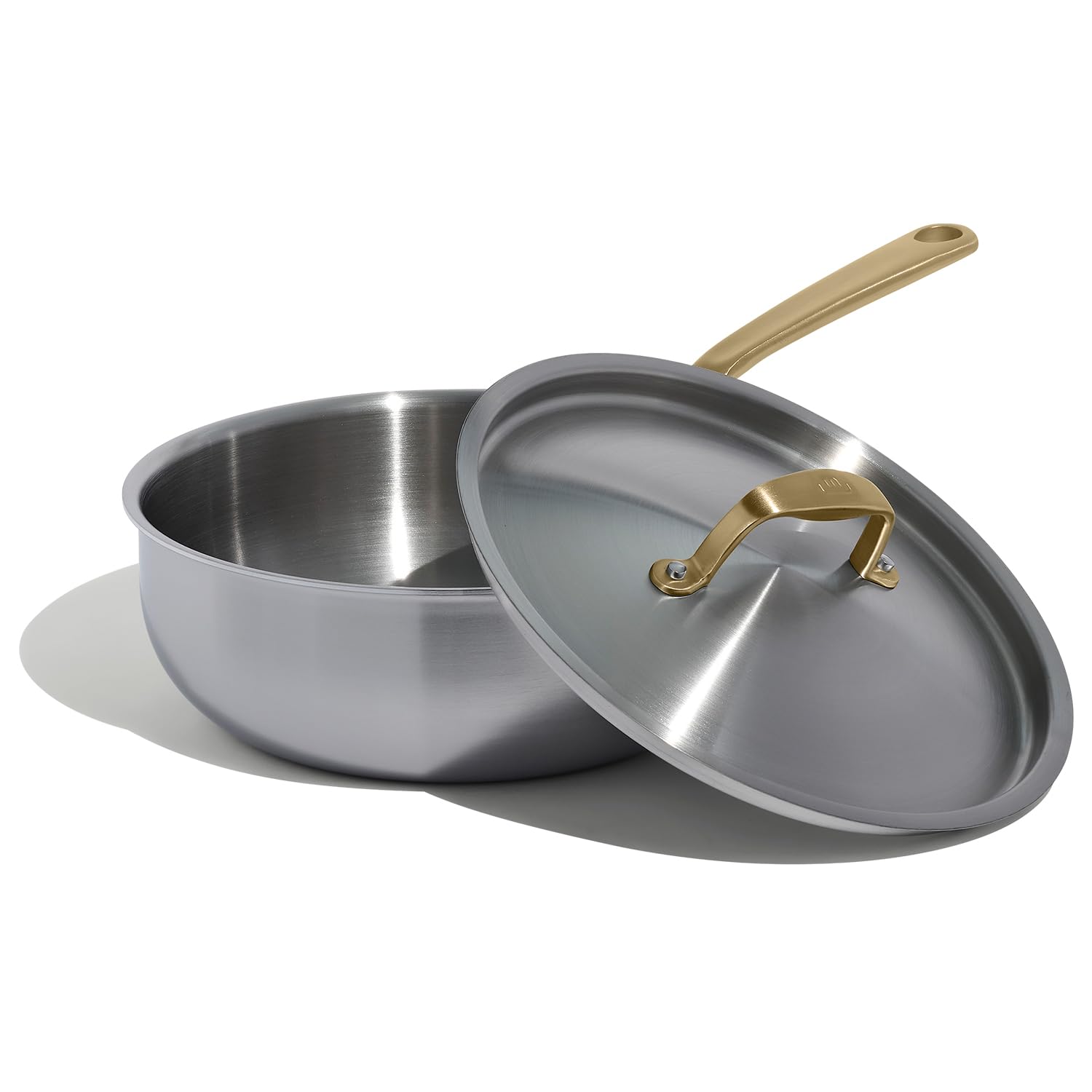 Made In Cookware - 3 Quart Stainless Steel Saucier Pan (Antique Brass Handle) - 5 Ply Stainless Clad - Professional Cookware - Crafted in Italy - Induction Compatible