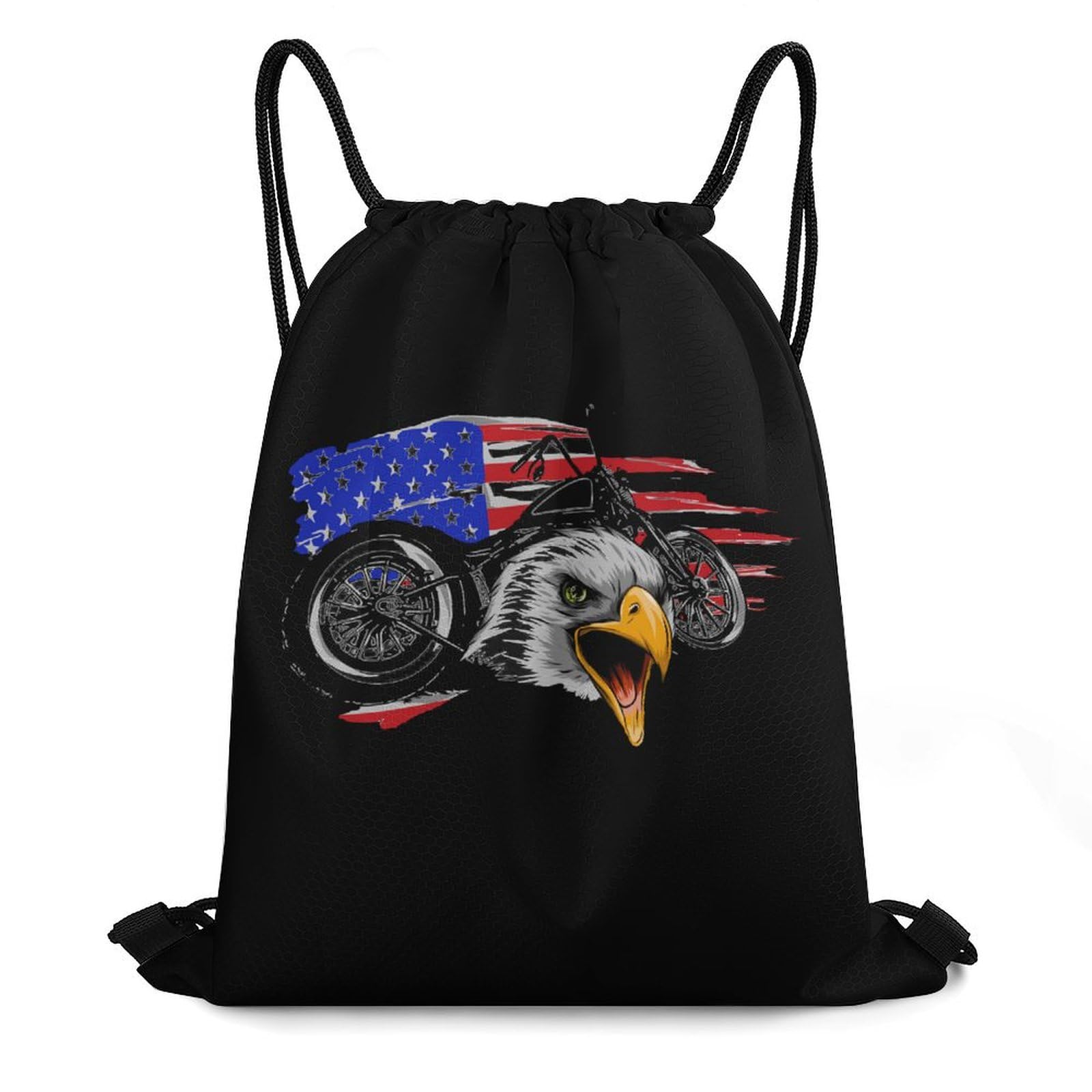 US Motorcross Flag with Bald Eagle Drawstring Backpack Durable Sport Gym Bags Daypack for Men Women 35 * 42cm