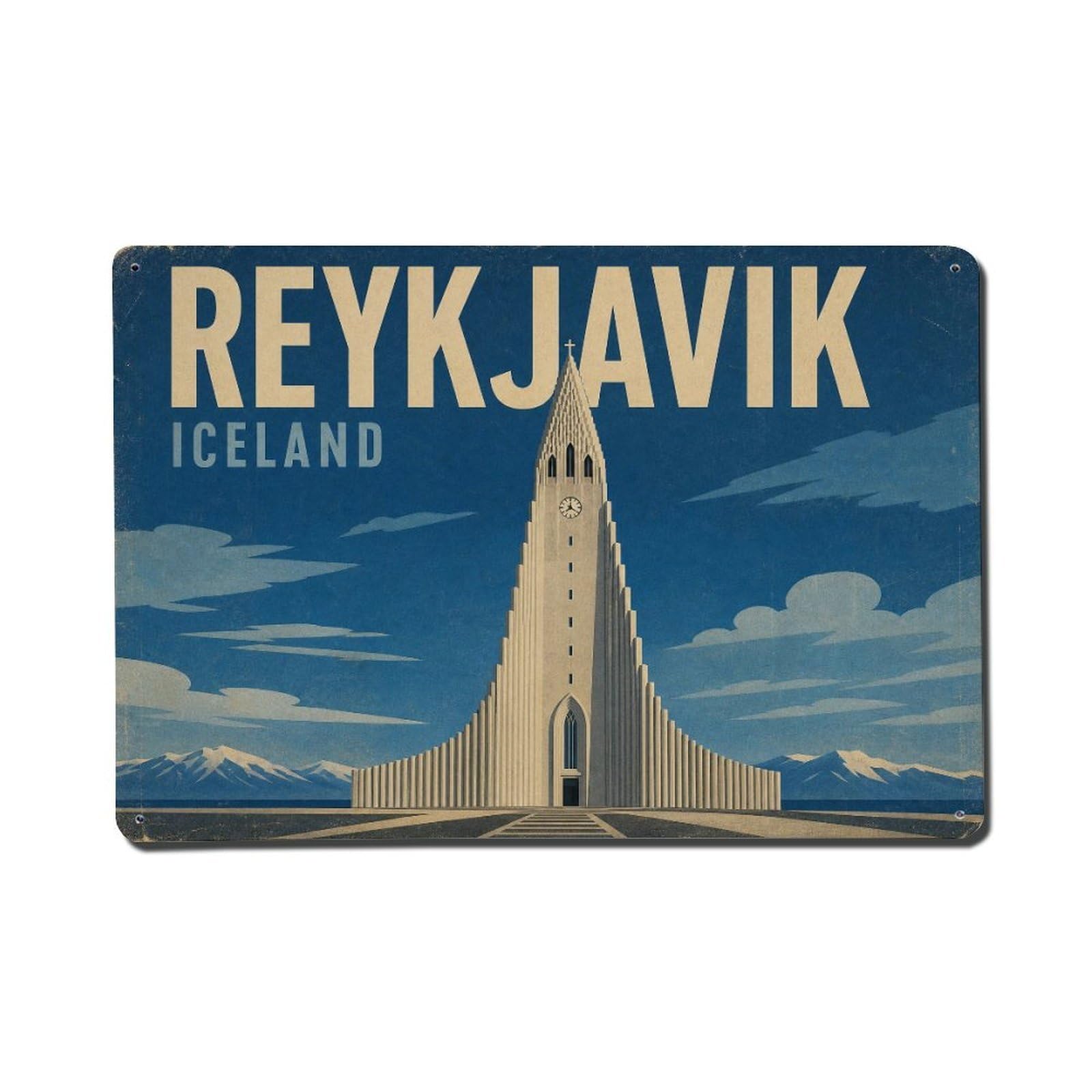Vintage Travel Iceland Reykjavik Metal Tin Sign