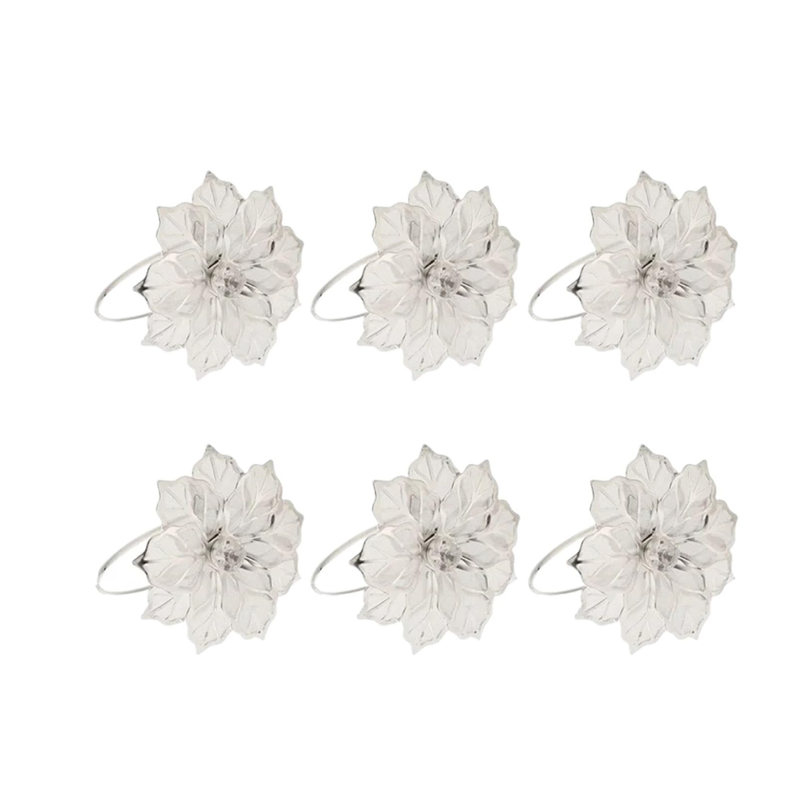 napkin rings Flower Napkin Rings Hollow Mesh Petals Alloy Metal Towel Party Table Dinner Dining Wedding Decor(6PCS silvery)
