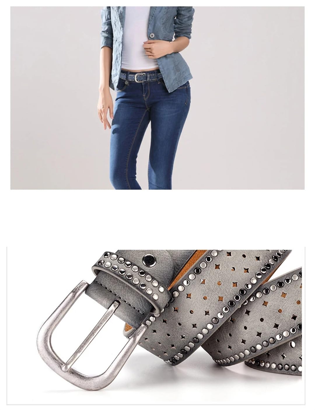 Ceinture vintage pour femme avec rivets creux