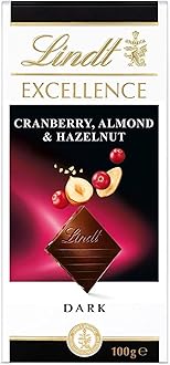 Lindt Excellence Cranberry Almond & Hazelnut Dark Chocolate Bar, 100g