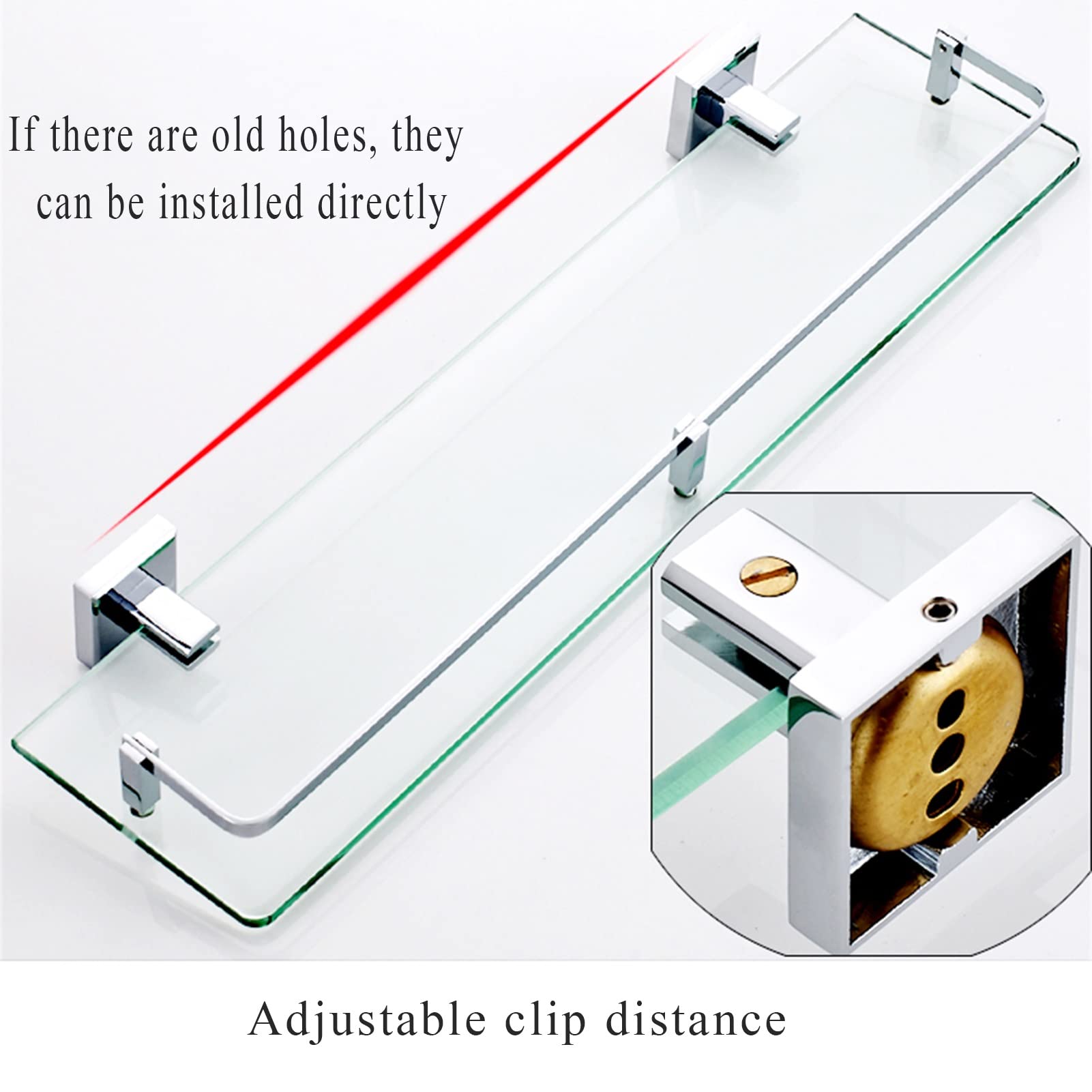 Mensola Di Vetro Per Bagno 500x140 Mm - Set Da 1 Con Barra Di Alluminio, Vetro Temperato Spessore 6 Cm - Argento Per Doccia O Lavabo - Foto 11