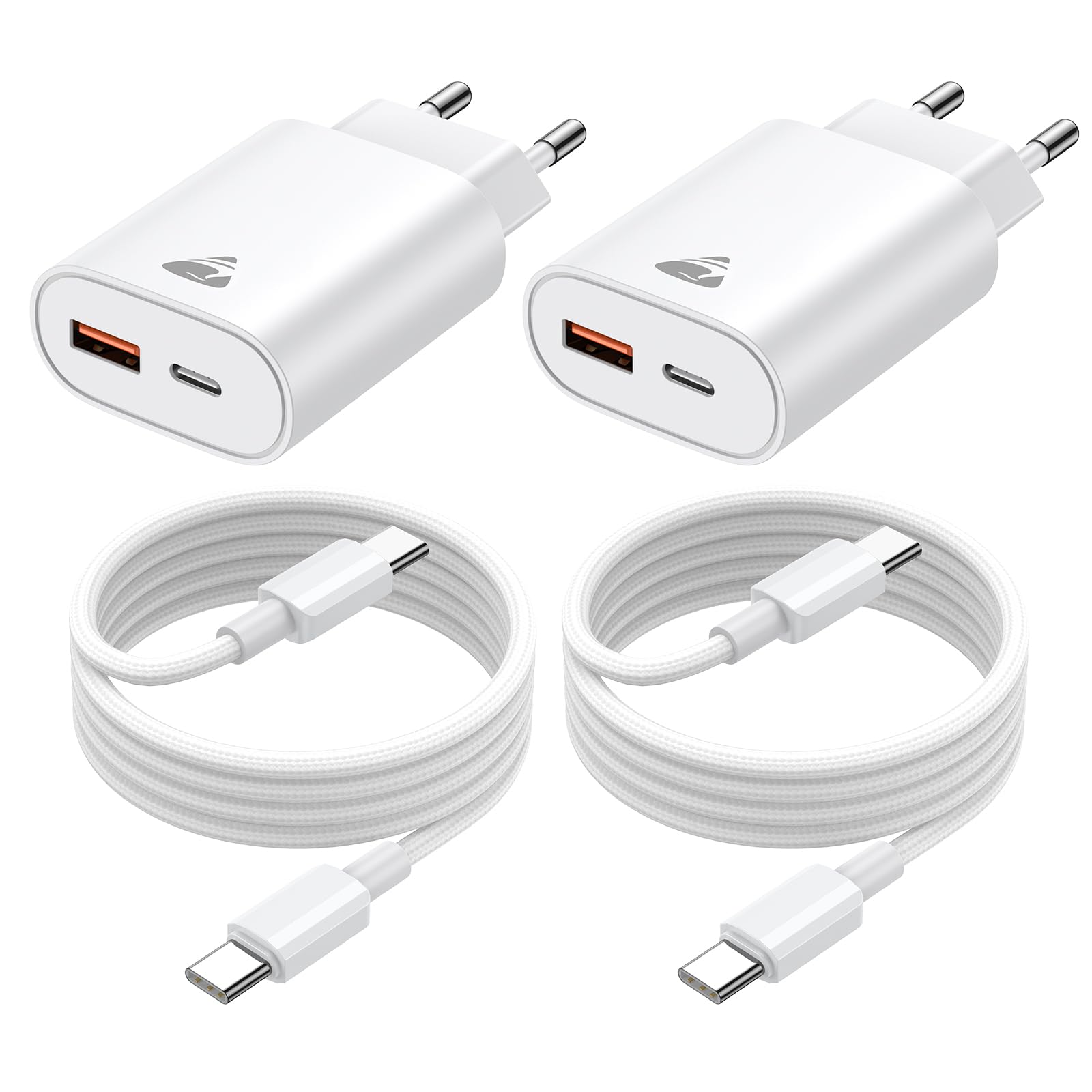 USB C Ladegerät, 2Pack USB C to USBC Ladekabel für iPhone 17 16 16e 15 Pro Max/Plus, 20W USB C Power Adapter Schnellladegerät Stecker mit 2M Kabel für iPad Pro/Air/10 / Samsung
