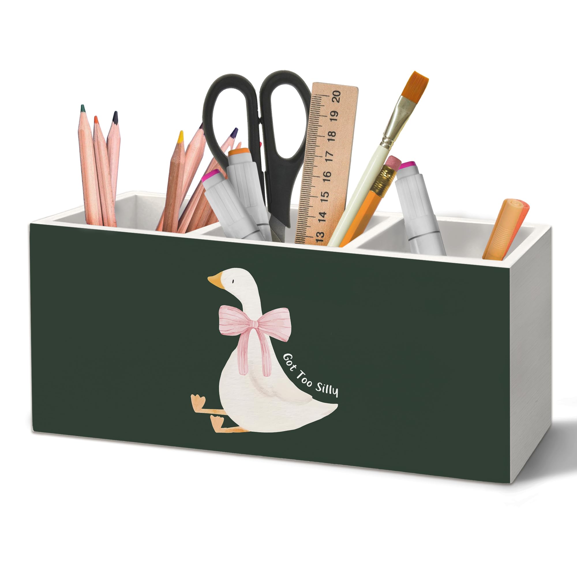 Portapenne verde scuro a forma di oca, organizer per accessori da scrivania, regalo in legno, decorazione da scrivania per bambini e ragazze, stanza dei bambini, camera da letto, stanza dei