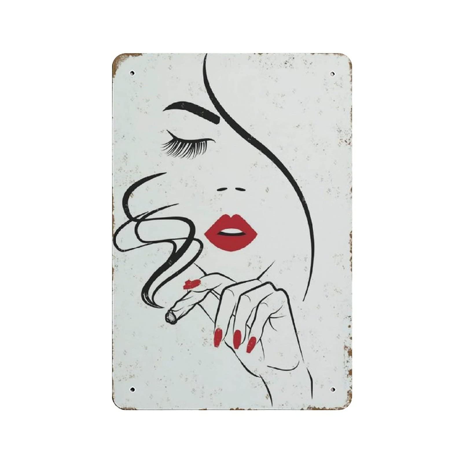 Woman Smoking Novelty Metal Signs, Fun Poster For Bar Kitchen Cafe Farmhouse Wall Decor 12x8 Inch