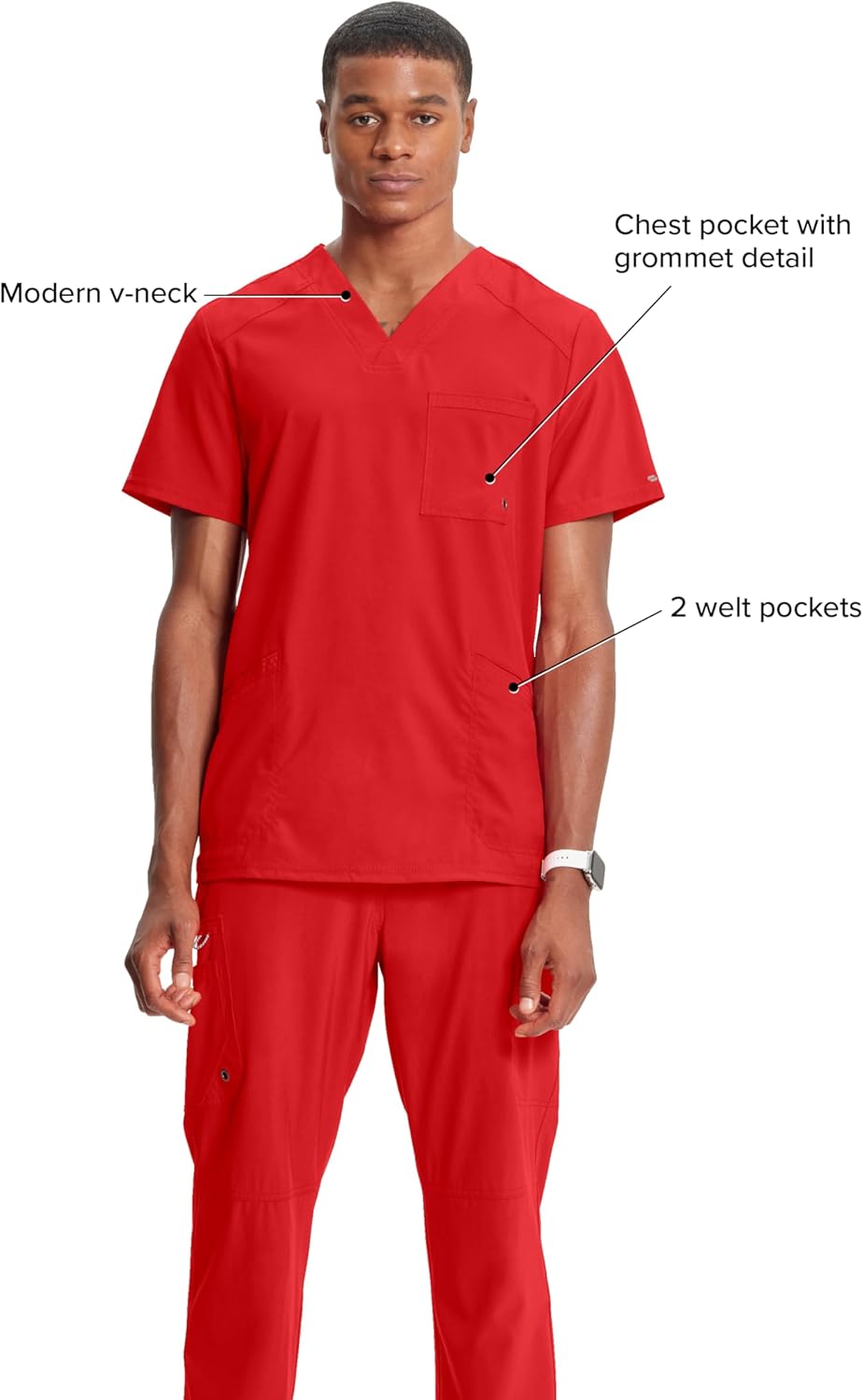 Cherokee Infinity Mens V-Neck Scrub Top Modern Fit, 3 Pockets, Rib-Knit Back Panels, Moisture-Wicking 360° Stretch – CK900A - Image 4