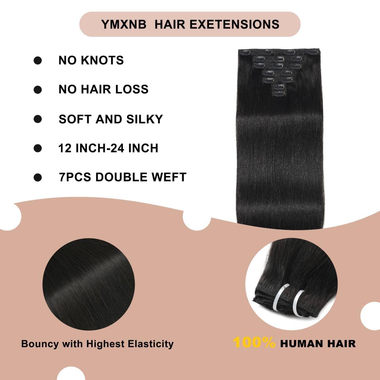 Clip In Hair Extensions Real Human Hair 120g 100% Remy Human Hair 7pcs Double Weft Extensions Clip Ins Invisible Seamless Straight Human Hair Clip In Extensions 18Inch Natural Black