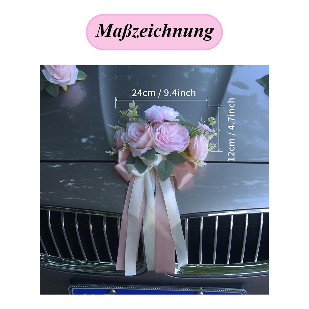 Autoschmuck Hochzeit 1 Stück Hochzeitsauto Auto Hochzeitsdekoration Brautauto Deko Motorhaube Dekoration Blumenschmuck Hochzeitsgirlande Autodekoration für Hochzeitsfeiern Familientreffen