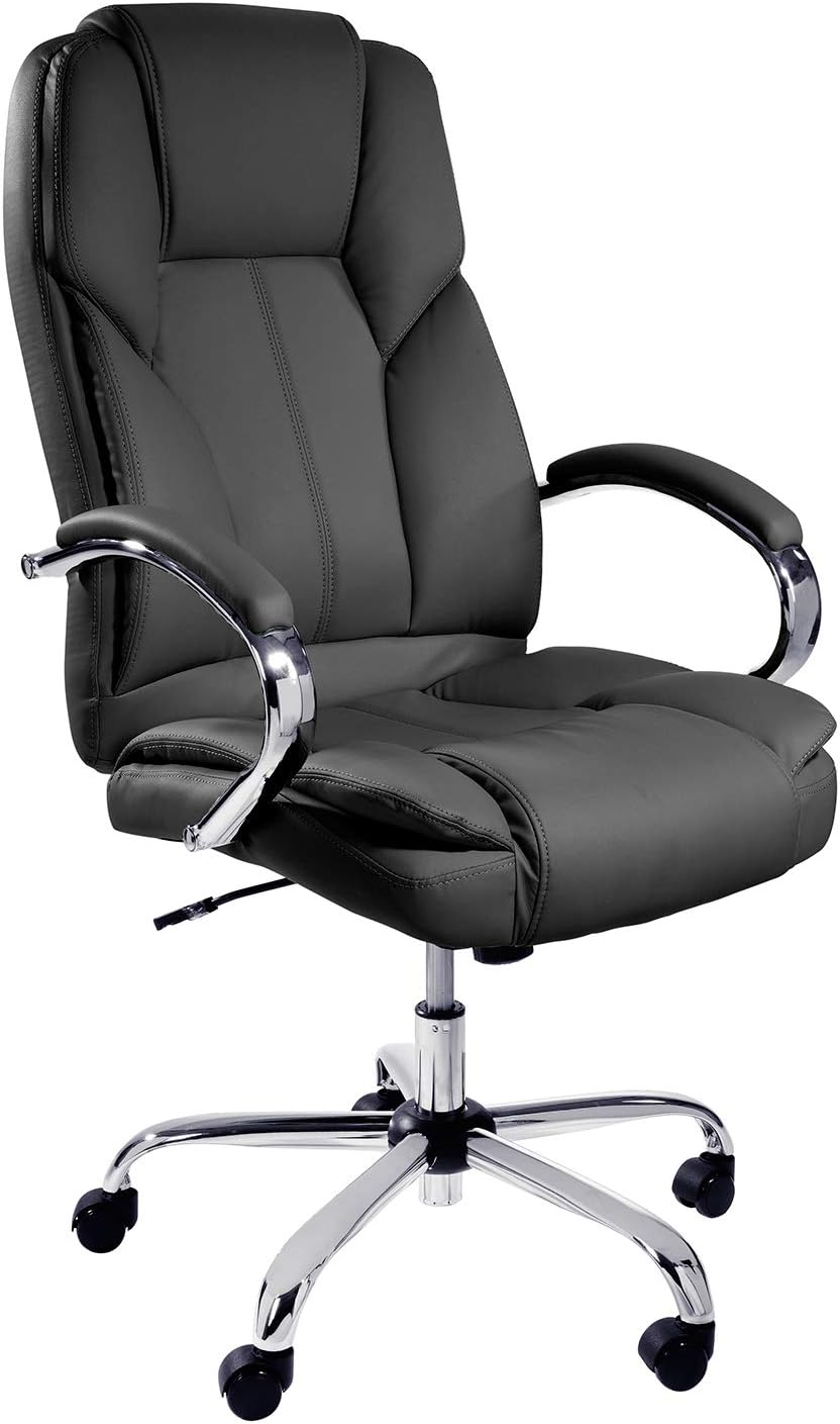 TPFLiving - DALLAS - High-end, Ergonomically Padded Desk Chair Office Chair with Braked Castors, Modern Executive Chair Made of Synthetic Leather, Loadable up to 215 kg - Black
