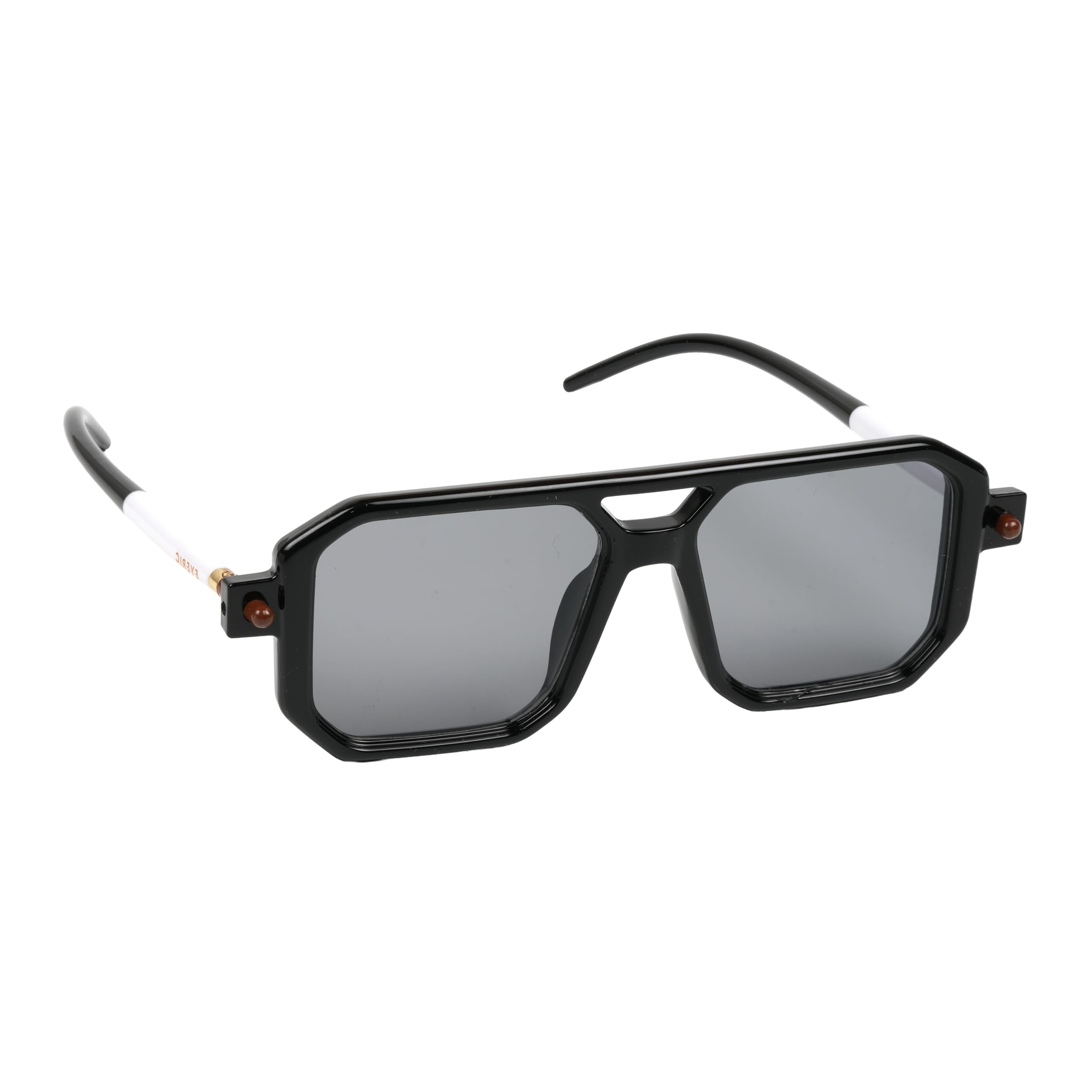Square Sunglasses for Men & Women | Chunky Square Aviator Shape Frame | Sleek Grey UV Protection Lenses | Two-Tone Black Tips-image-33
