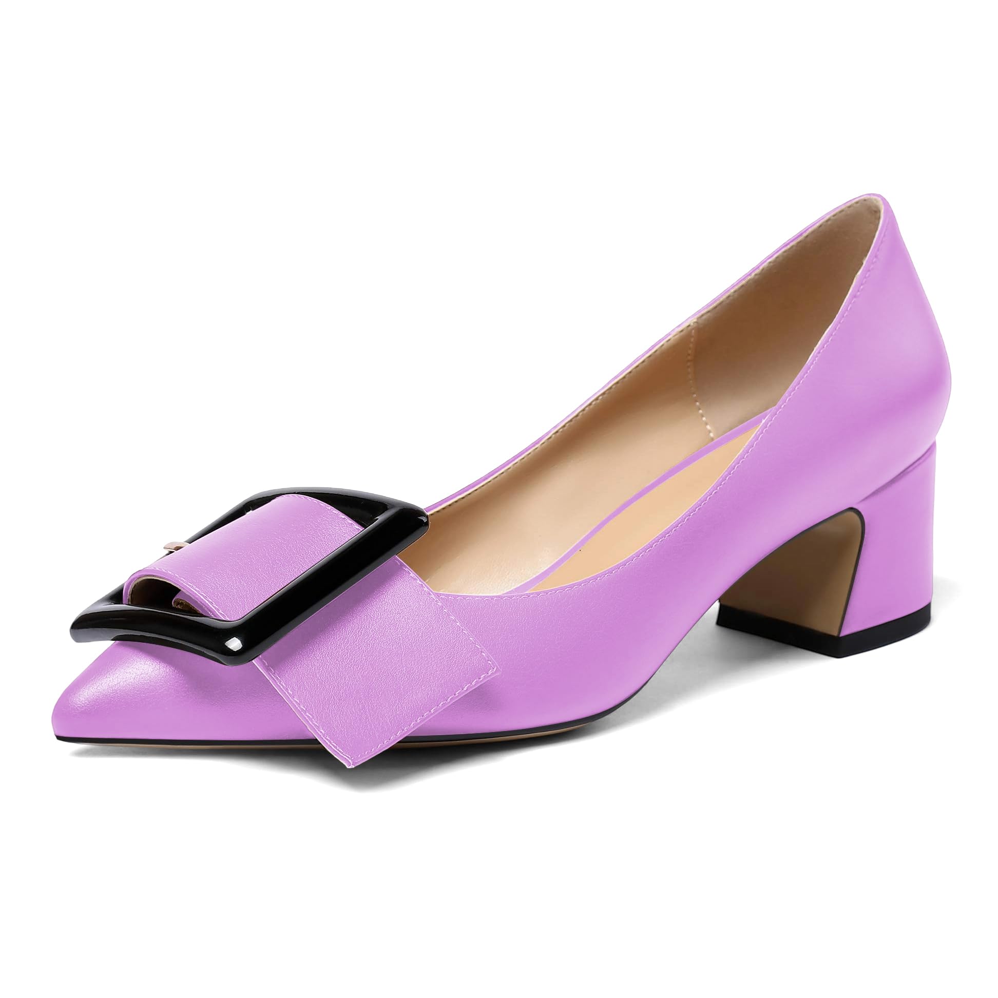 Eldof Pointed Toe Pumps,Classy 2 Inches Block Heel Chic Pumps, Confort Buckle Heel for Office Wedding Dress